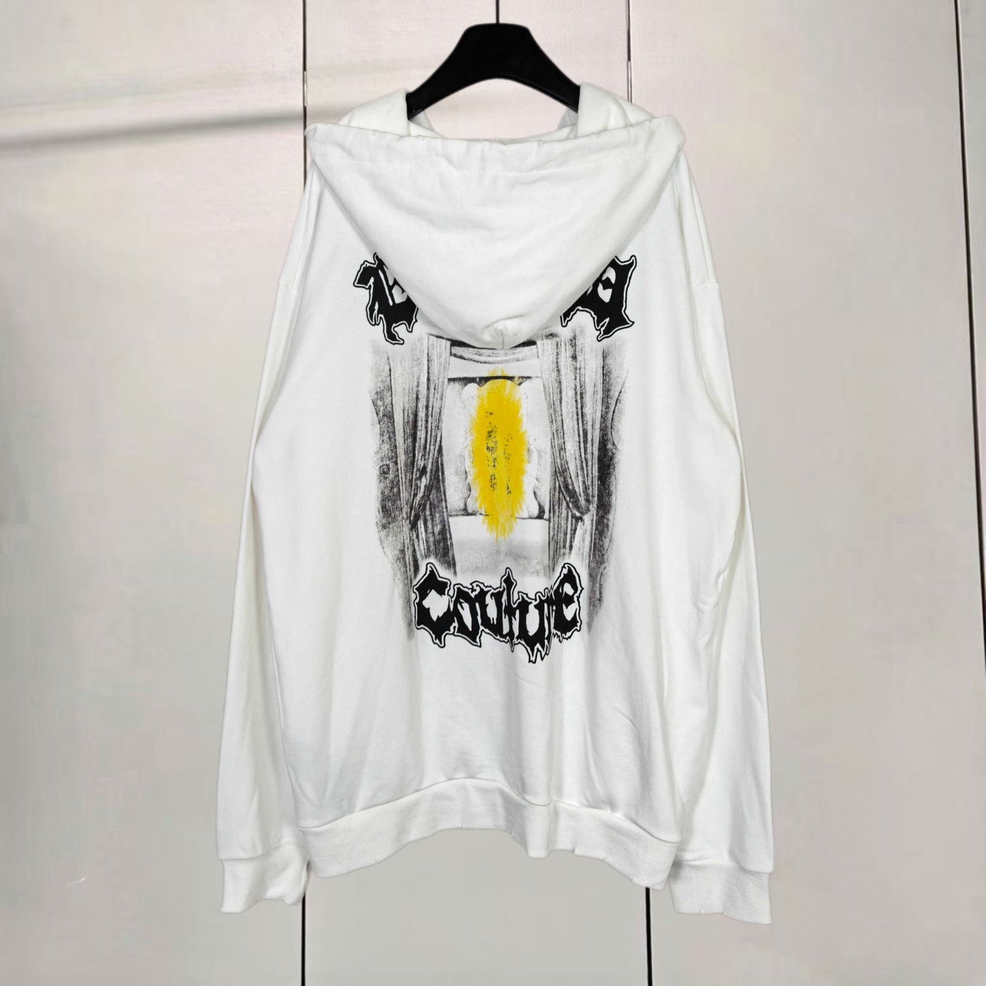 Balenciaga 巴黎世家 暗黑乐队摇滚涂鸦风印花洗水做旧拉链连帽卫衣 连帽衫 外套 长袖 黑色 白色 B0 