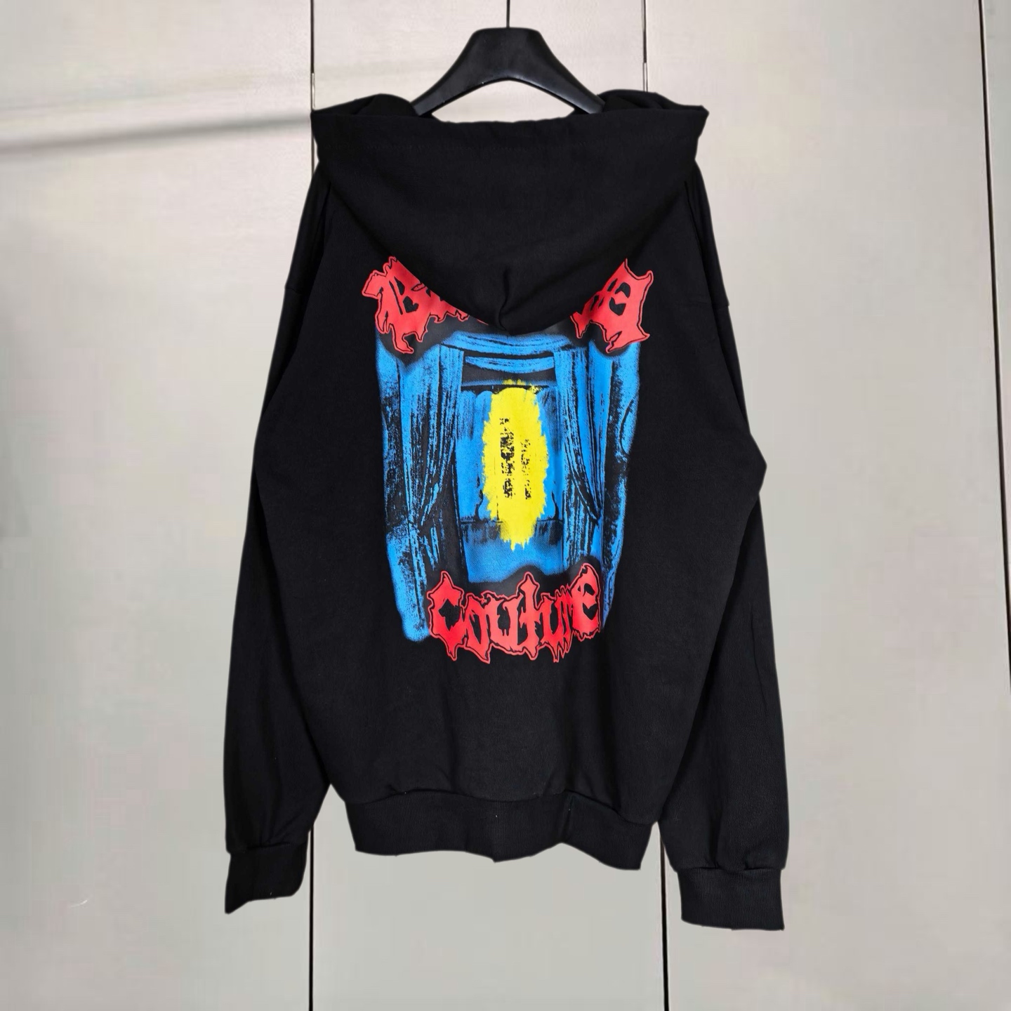 Balenciaga 巴黎世家 暗黑乐队摇滚涂鸦风印花洗水做旧拉链连帽卫衣 连帽衫 外套 长袖 黑色 白色 B0 