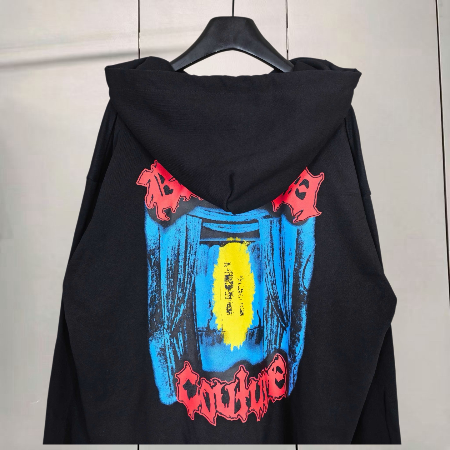 Balenciaga 巴黎世家 暗黑乐队摇滚涂鸦风印花洗水做旧拉链连帽卫衣 连帽衫 外套 长袖 黑色 白色 B0 