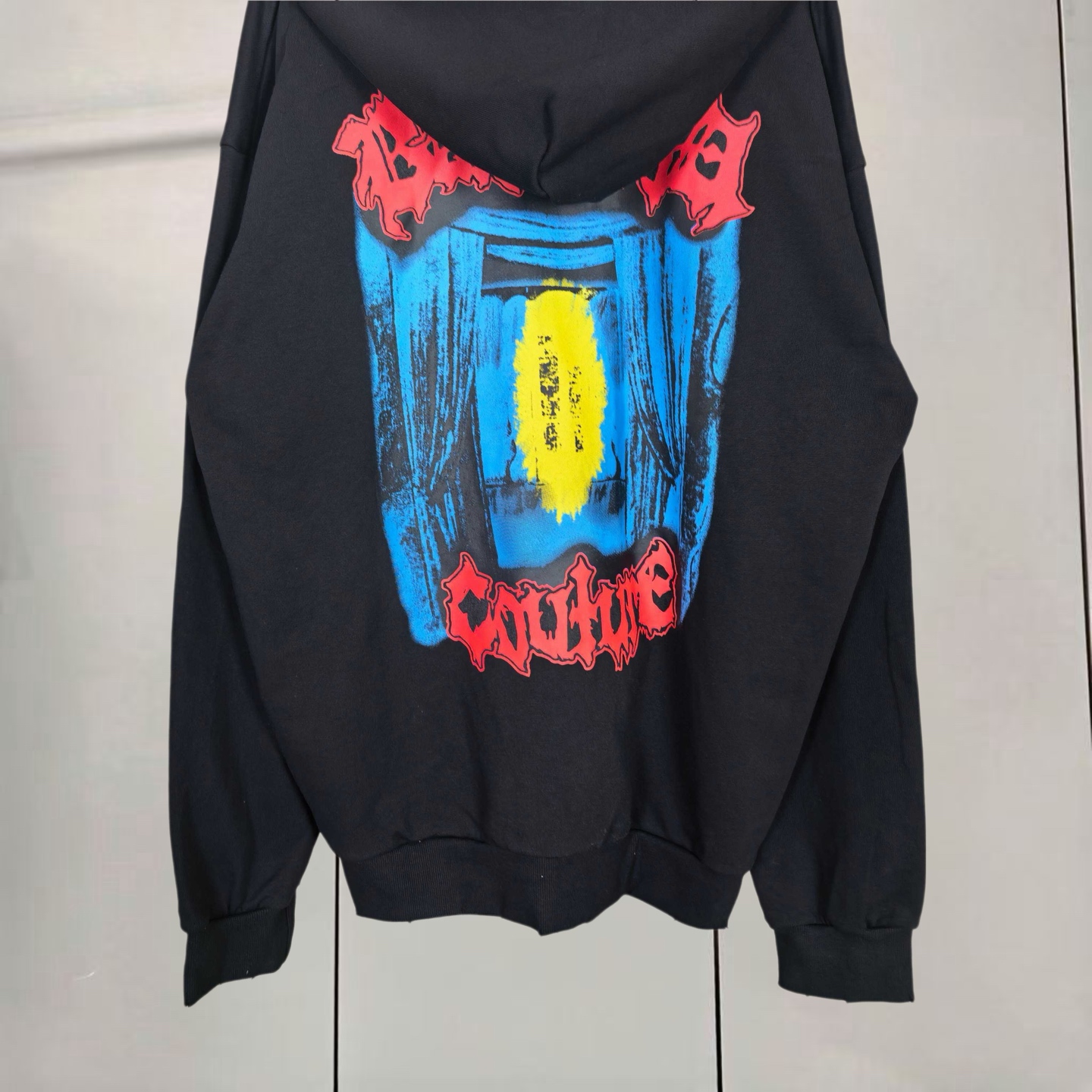 Balenciaga 巴黎世家 暗黑乐队摇滚涂鸦风印花洗水做旧拉链连帽卫衣 连帽衫 外套 长袖 黑色 白色 B0 