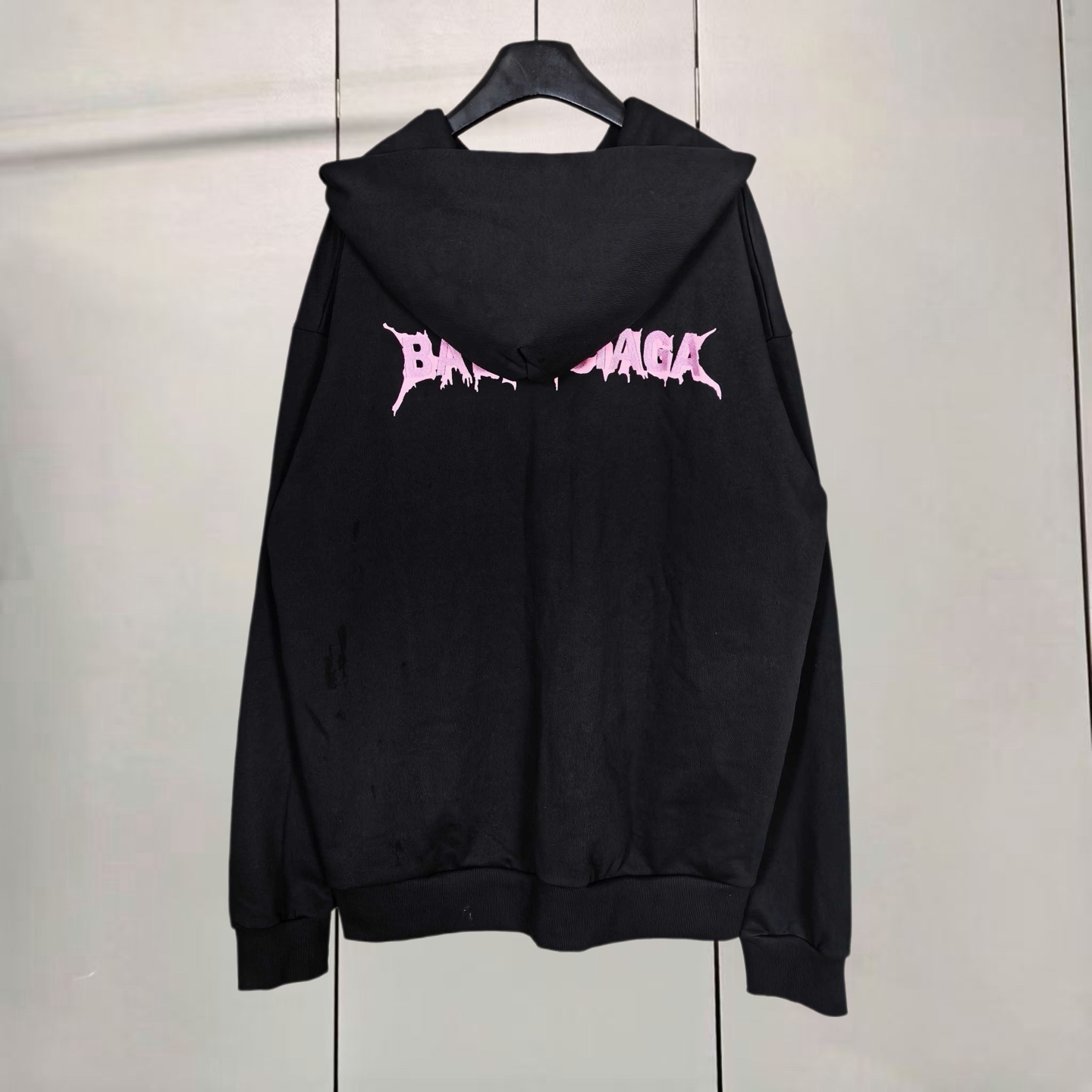 Balenciaga 巴黎世家 火焰粉色融化字母刺绣拉链连帽卫衣 连帽衫 外套 长袖 黑色 B0 