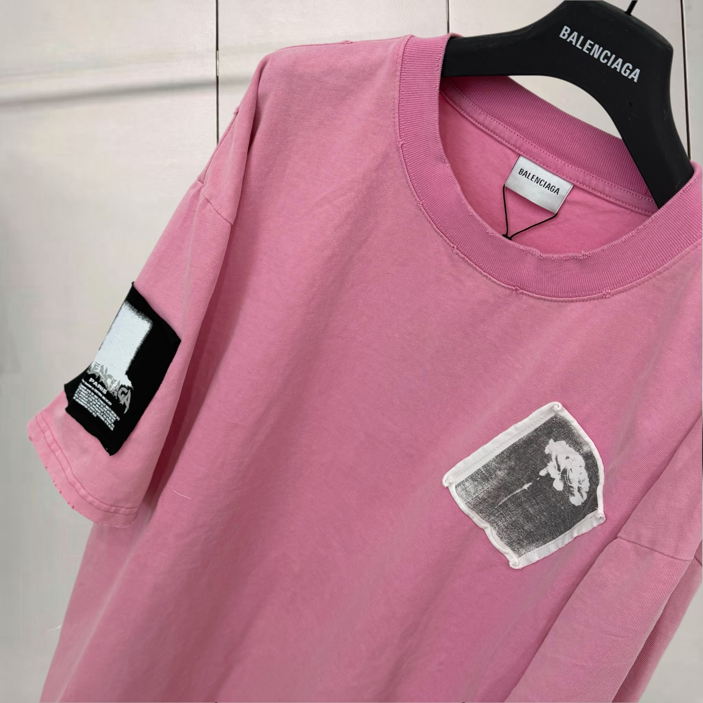 Balenciaga 巴黎世家 贴布印花圆领短袖 T恤 圆领 夏季 粉色 A0 