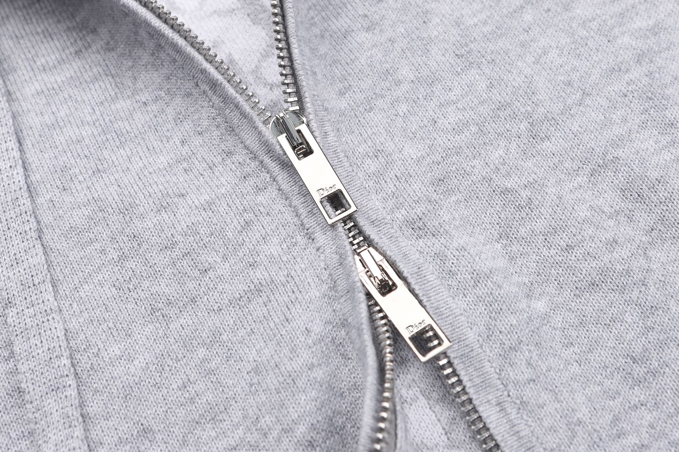DIOR 迪奥 刺绣提花混纺针织拉链连帽卫衣 针织衫 秋冬 外套 长袖  灰色 蓝色 C0 