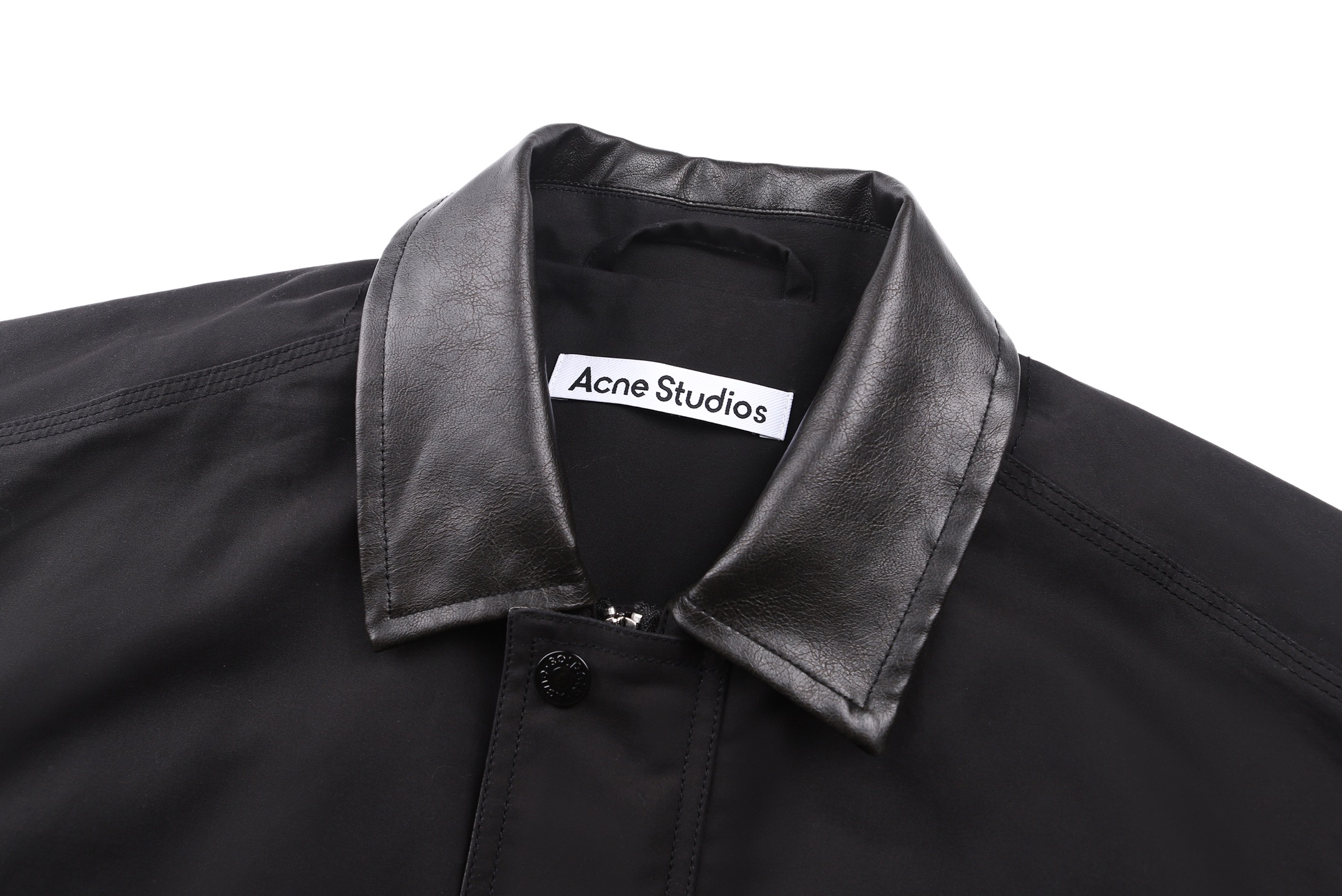 Acne Studios 皮革标识斜纹布拉链夹克 外套 秋冬 长袖 卡其色 黑色 C0