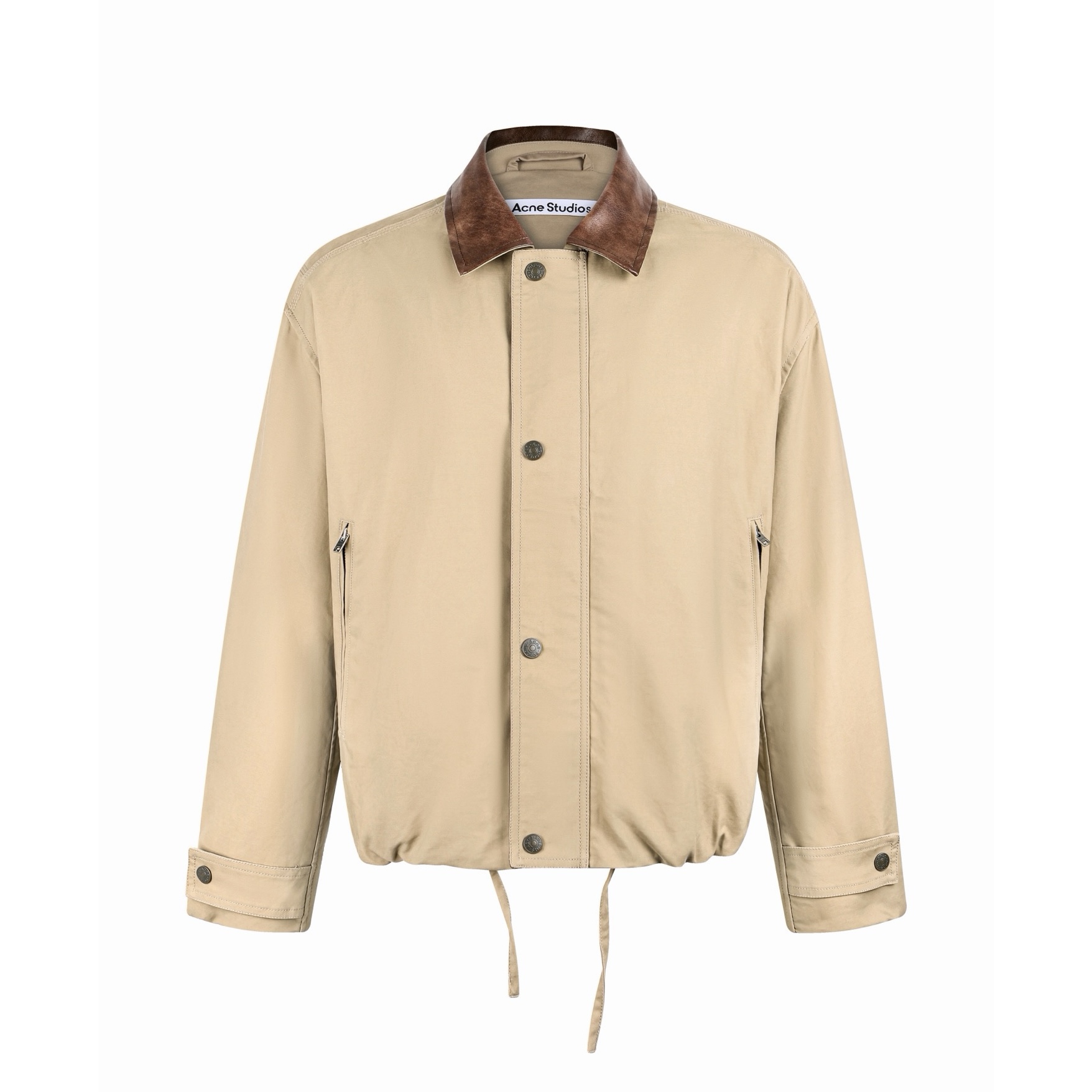 Acne Studios 皮革标识斜纹布拉链夹克 外套 秋冬 长袖 卡其色 黑色 C0