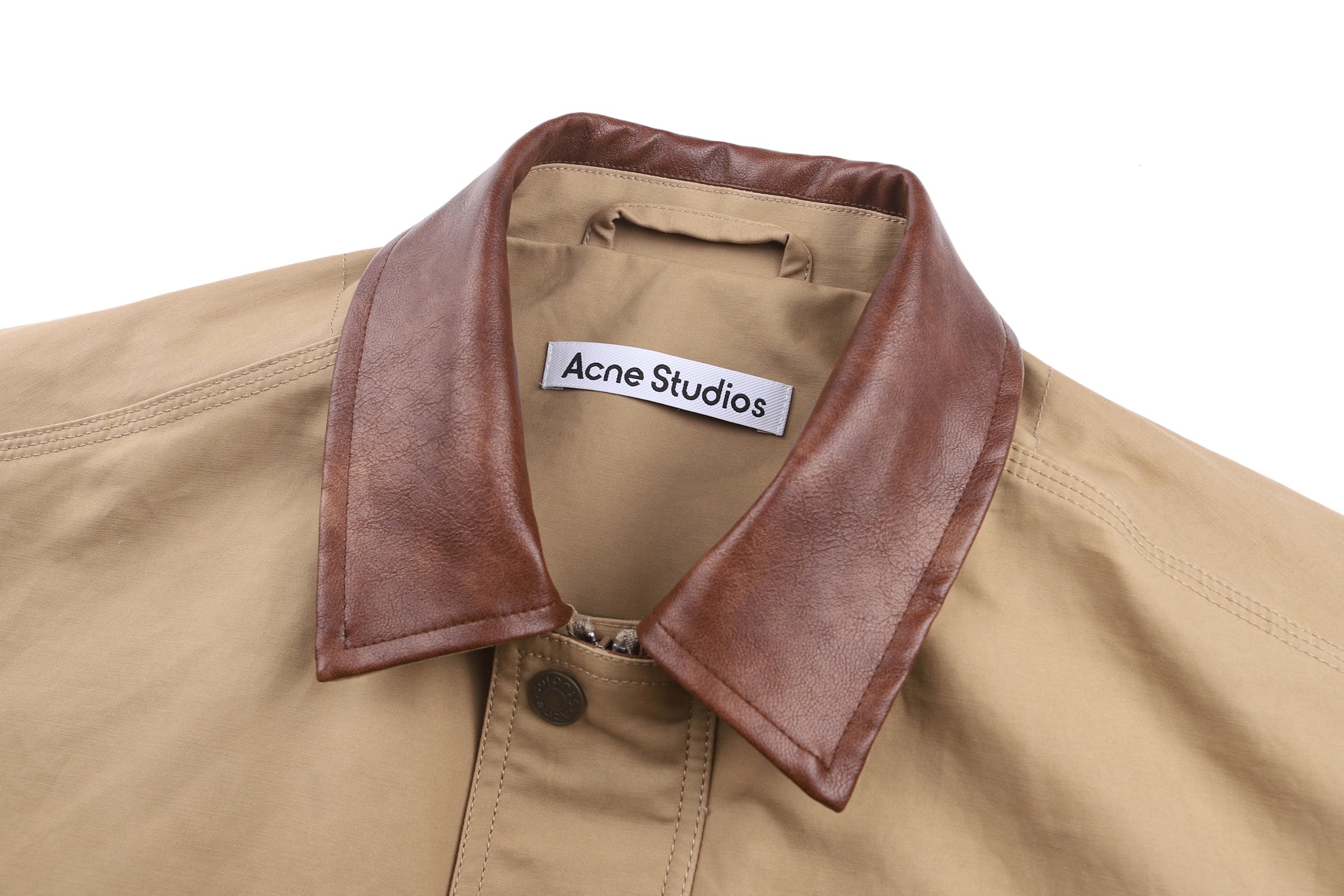 Acne Studios 皮革标识斜纹布拉链夹克 外套 秋冬 长袖 卡其色 黑色 C0