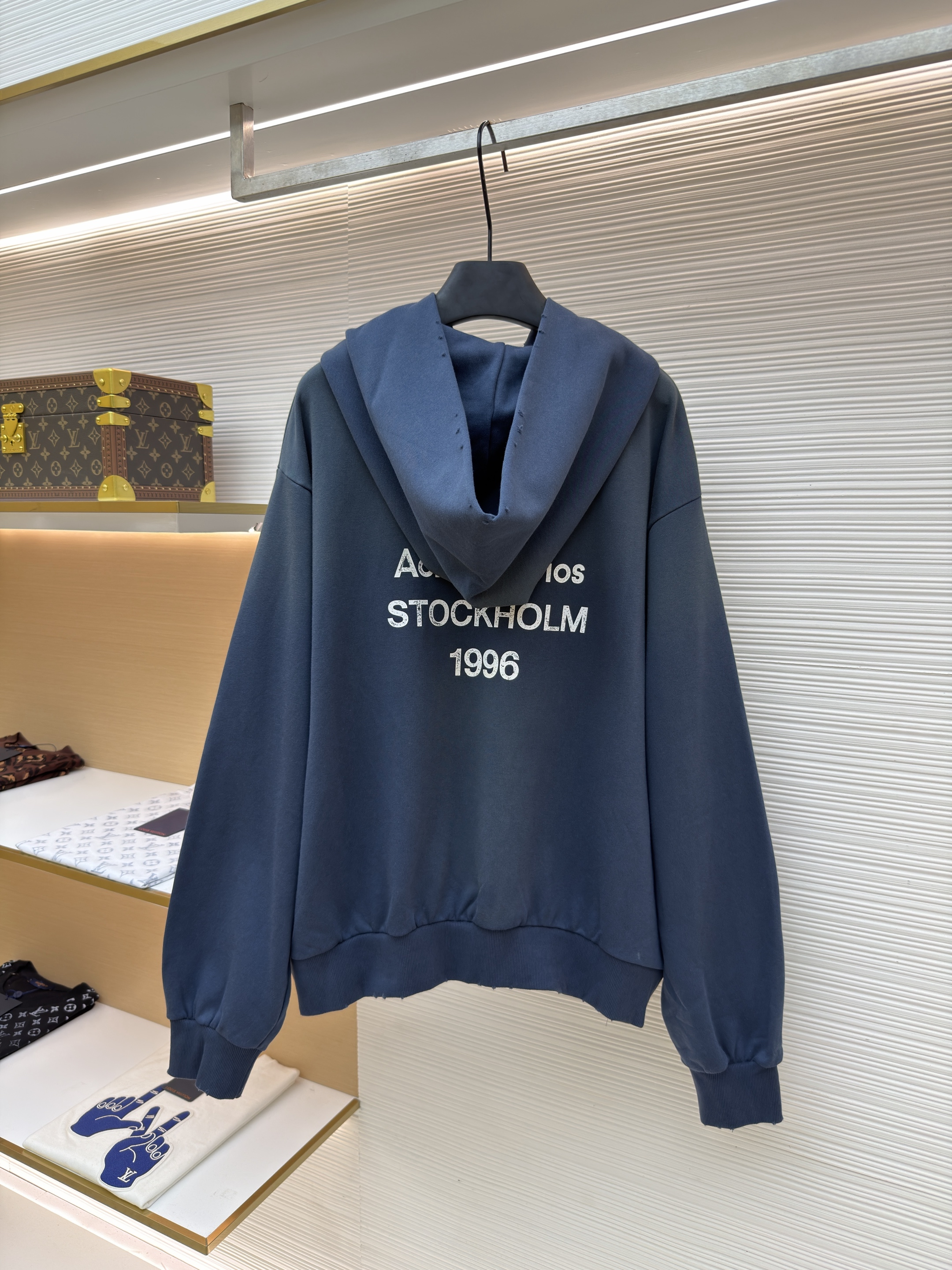 Acne Studios 喷绘做旧徽标连帽卫衣 连帽衫 外套 长袖 蓝色 B0