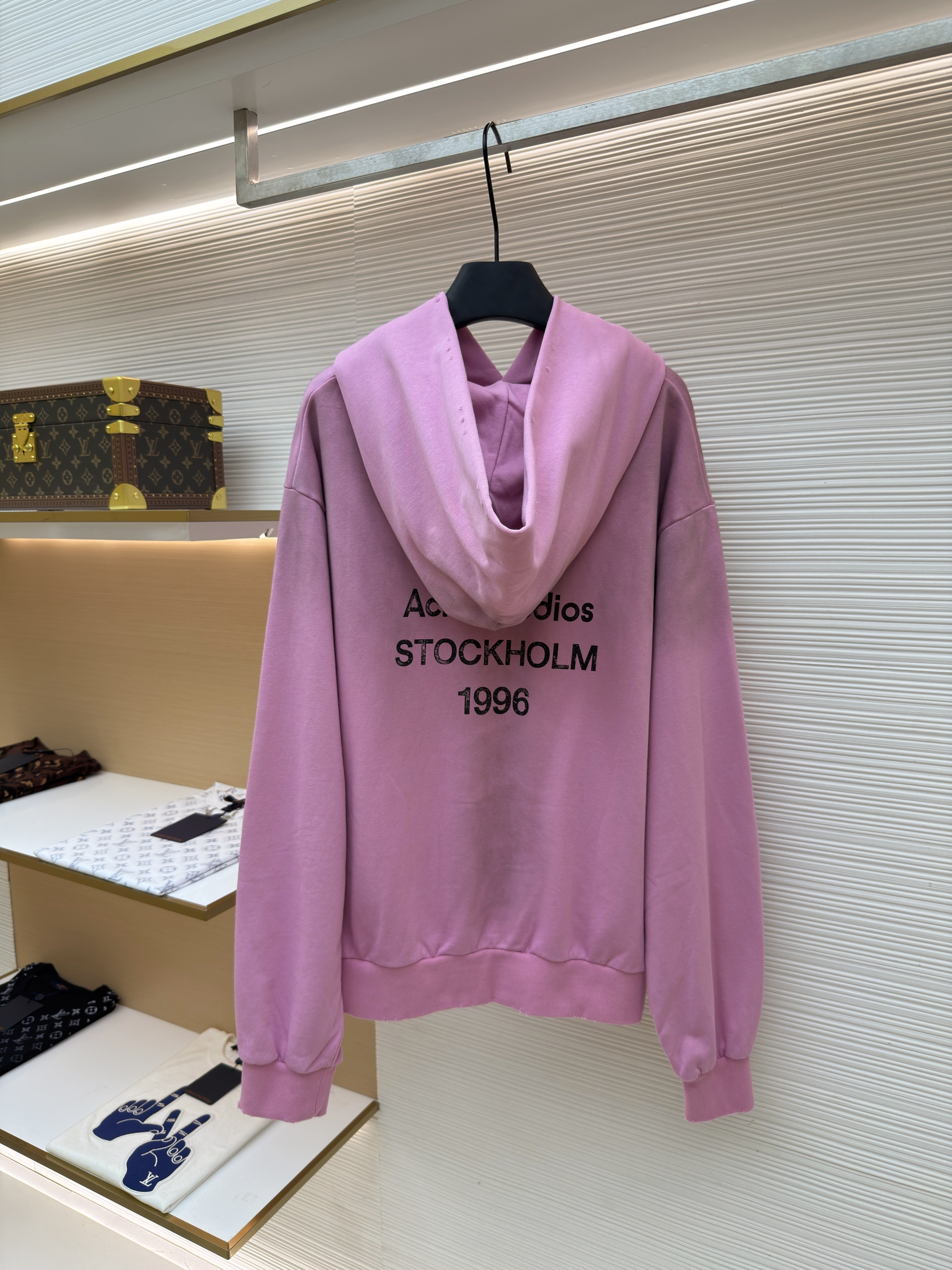 Acne Studios 喷绘做旧徽标连帽卫衣 连帽衫 外套 长袖 粉色 B0