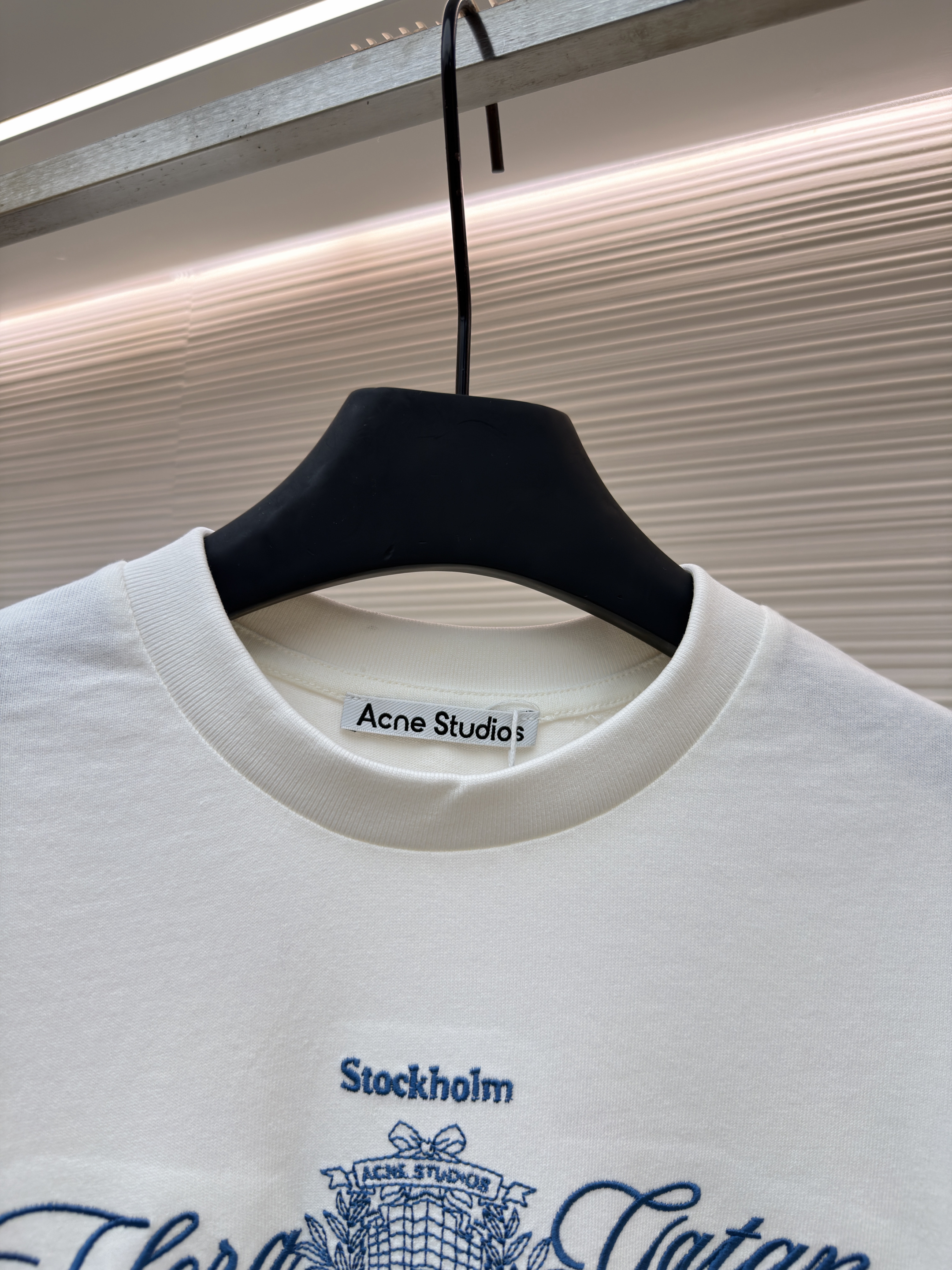 Acne Studios 花体刺绣假两件圆领T恤 打底衫 长袖 白色 A5