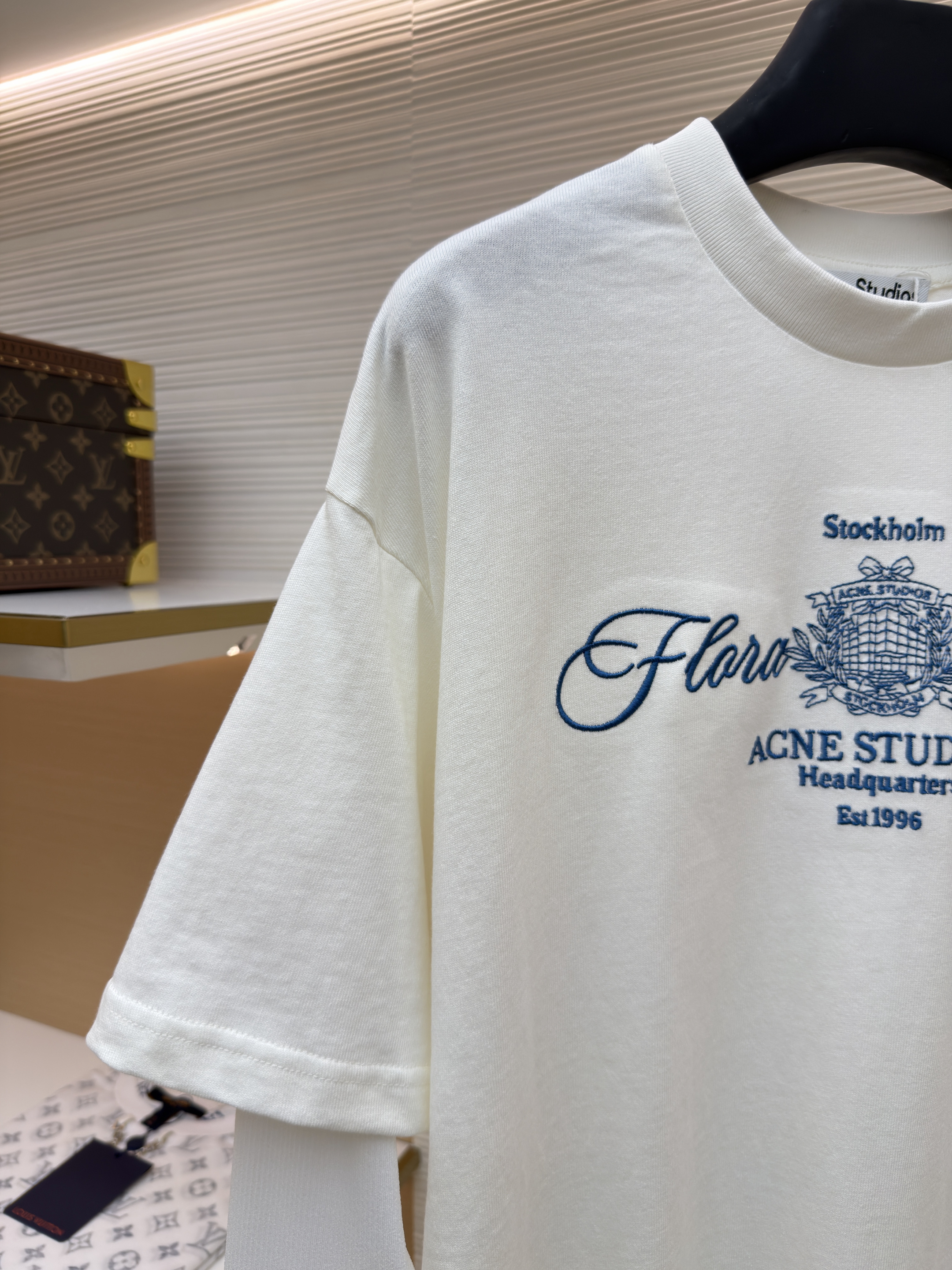 Acne Studios 花体刺绣假两件圆领T恤 打底衫 长袖 白色 A5