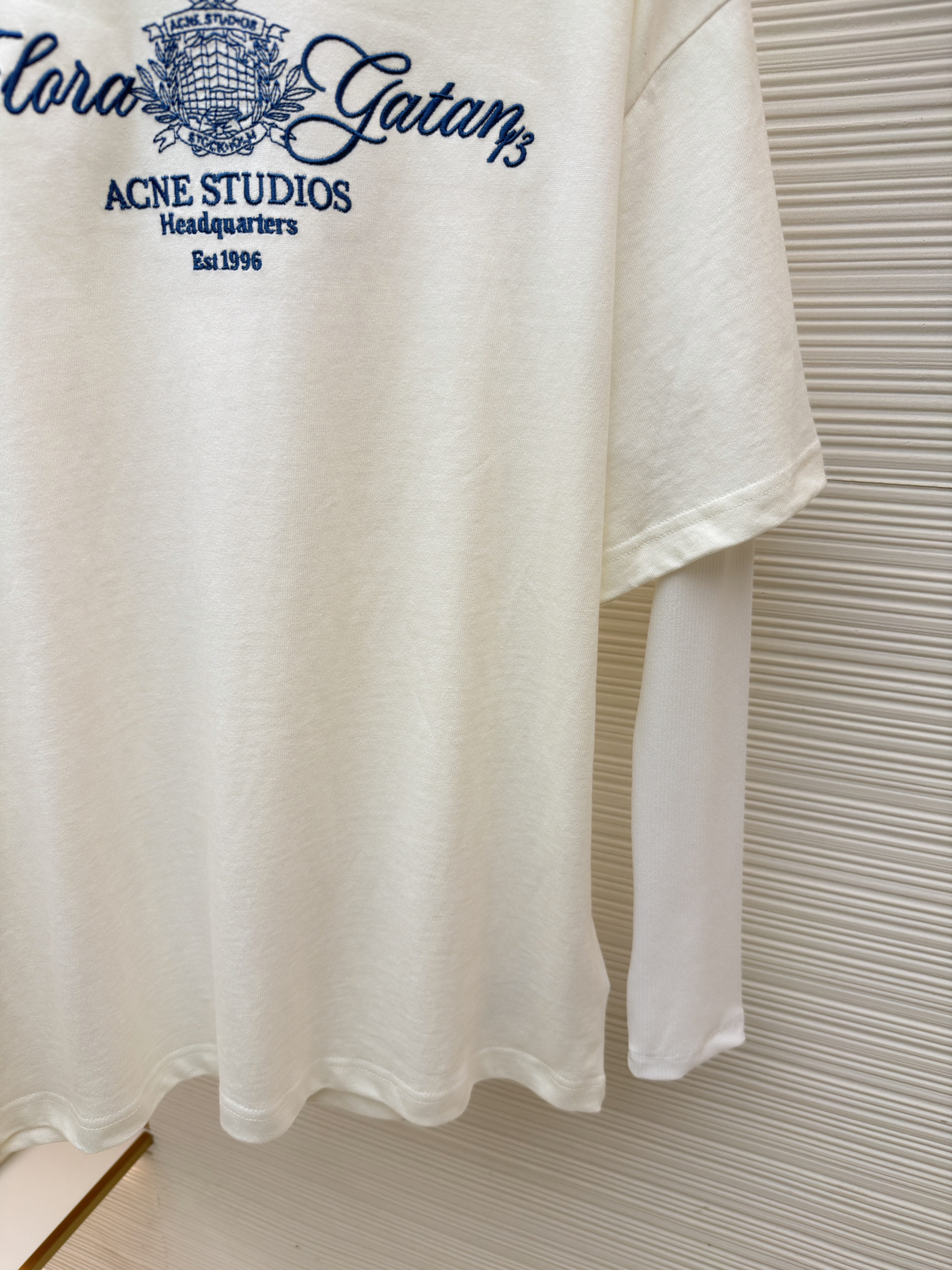 Acne Studios 花体刺绣假两件圆领T恤 打底衫 长袖 白色 A5
