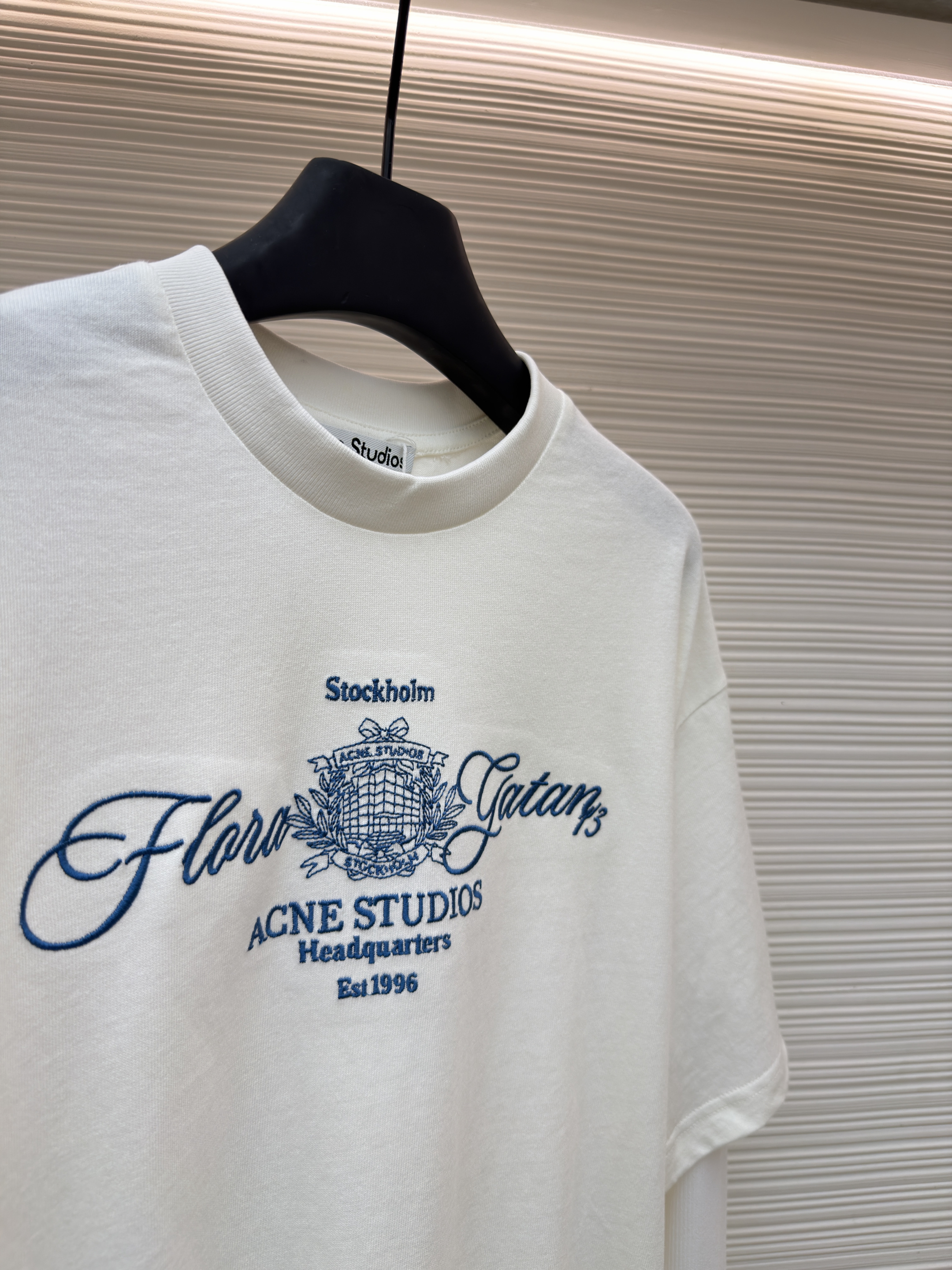 Acne Studios 花体刺绣假两件圆领T恤 打底衫 长袖 白色 A5