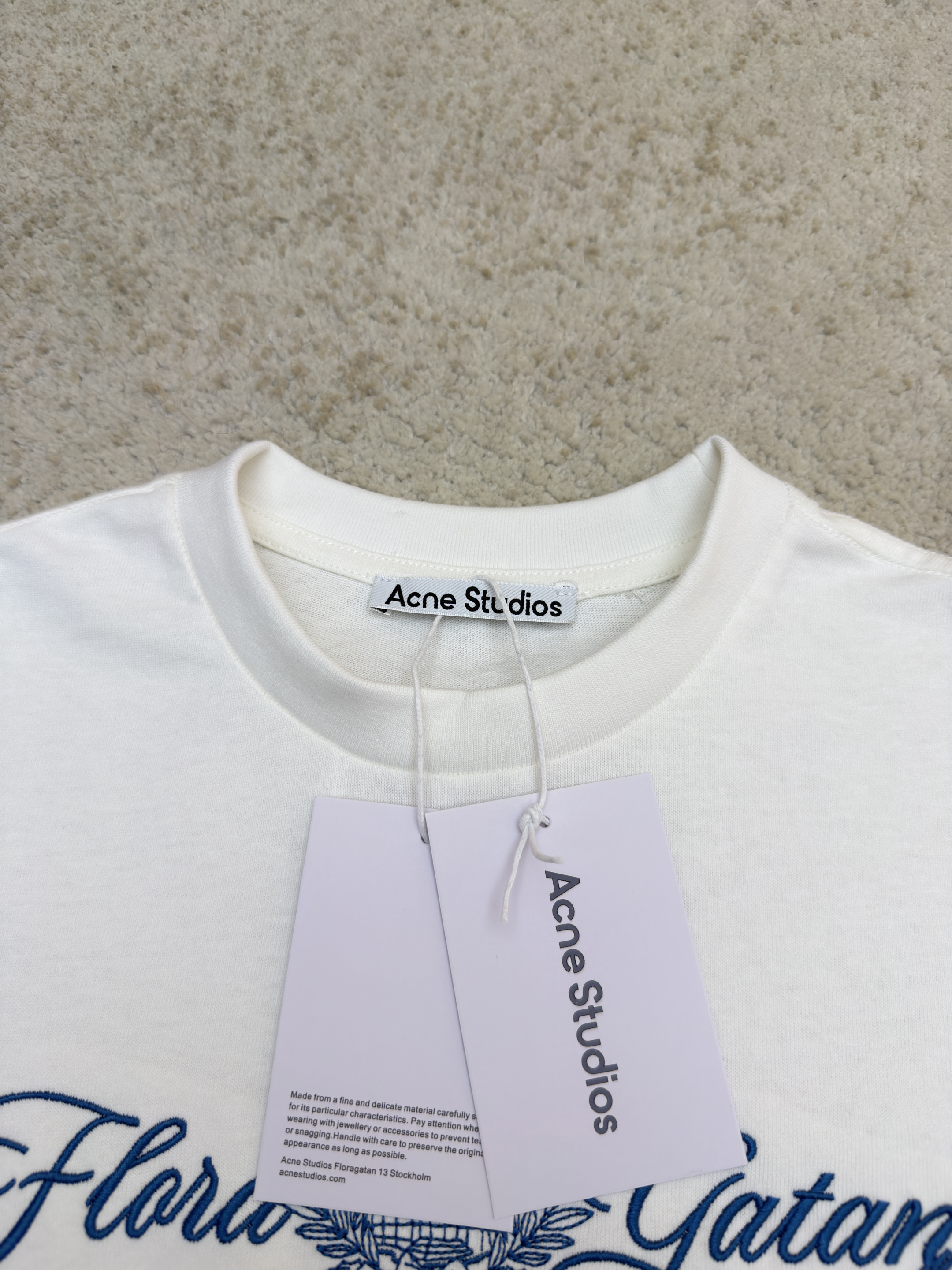 Acne Studios 花体刺绣假两件圆领T恤 打底衫 长袖 白色 A5