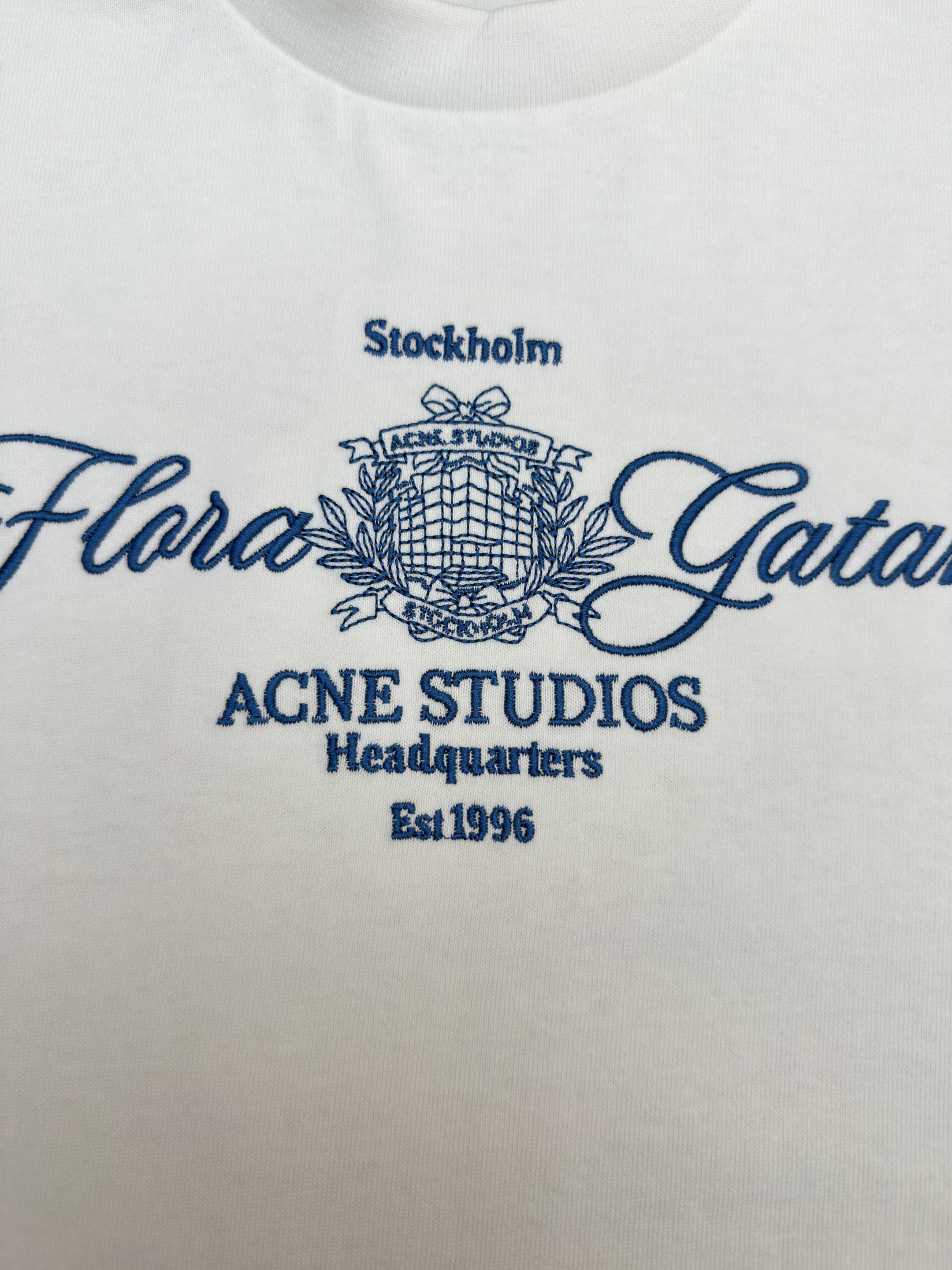 Acne Studios 花体刺绣假两件圆领T恤 打底衫 长袖 白色 A5