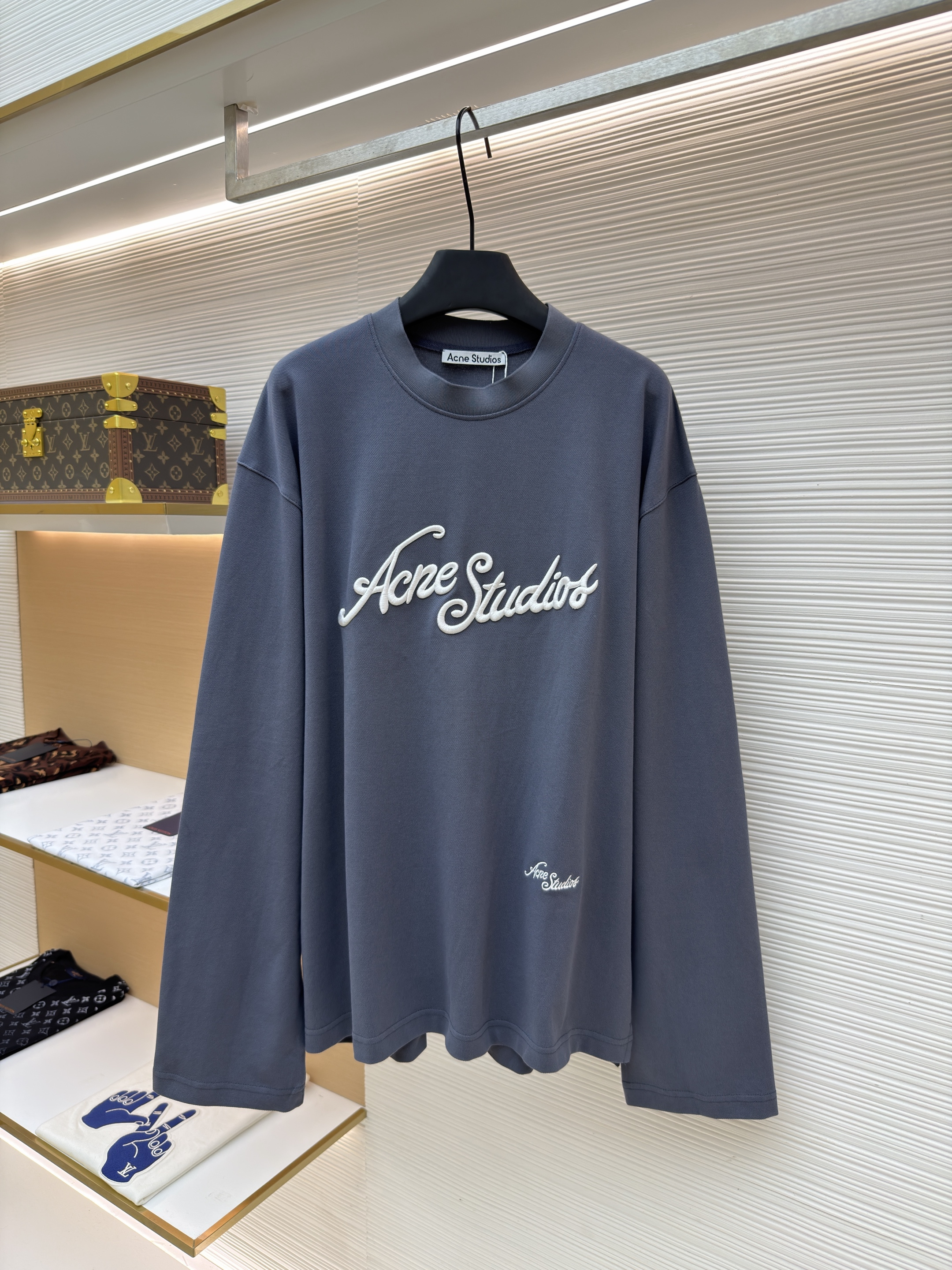 Acne Studios 刺绣徽标圆领T恤 打底衫 长袖 蓝色 A5 