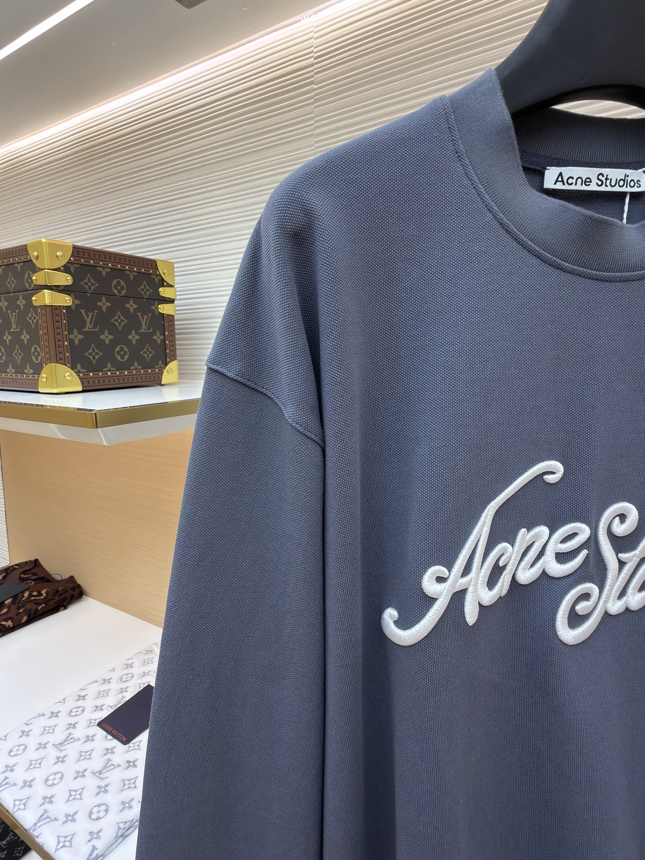 Acne Studios 刺绣徽标圆领T恤 打底衫 长袖 蓝色 A5 