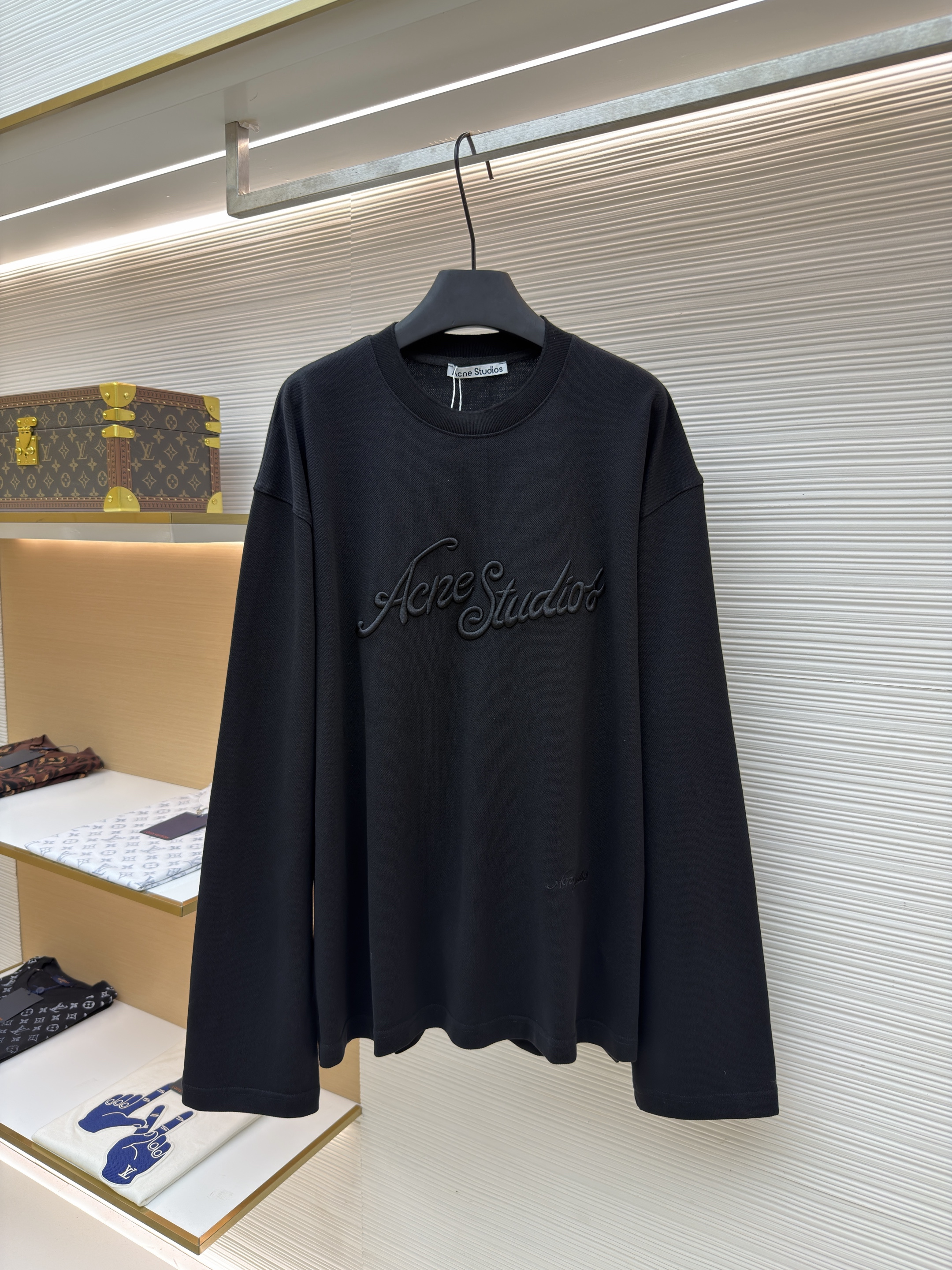 Acne Studios 刺绣徽标圆领T恤 打底衫 长袖 黑色 A5 