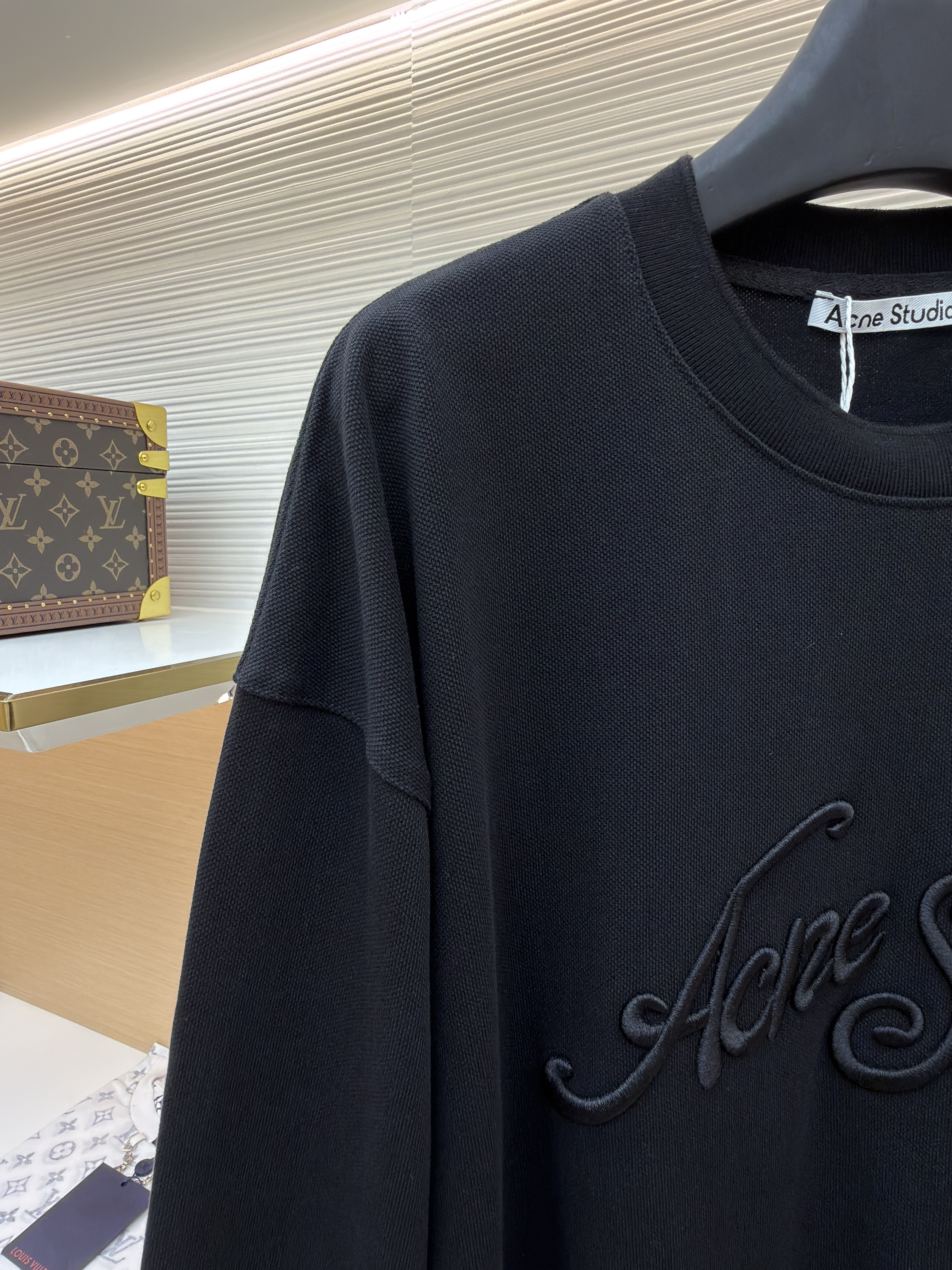 Acne Studios 刺绣徽标圆领T恤 打底衫 长袖 黑色 A5 