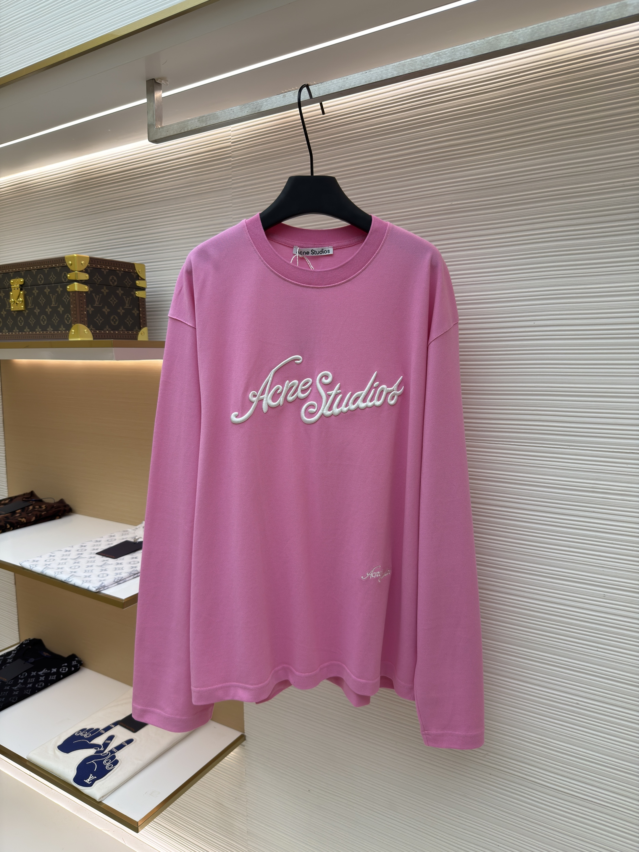 Acne Studios 刺绣徽标圆领T恤 打底衫 长袖 粉色 A5 