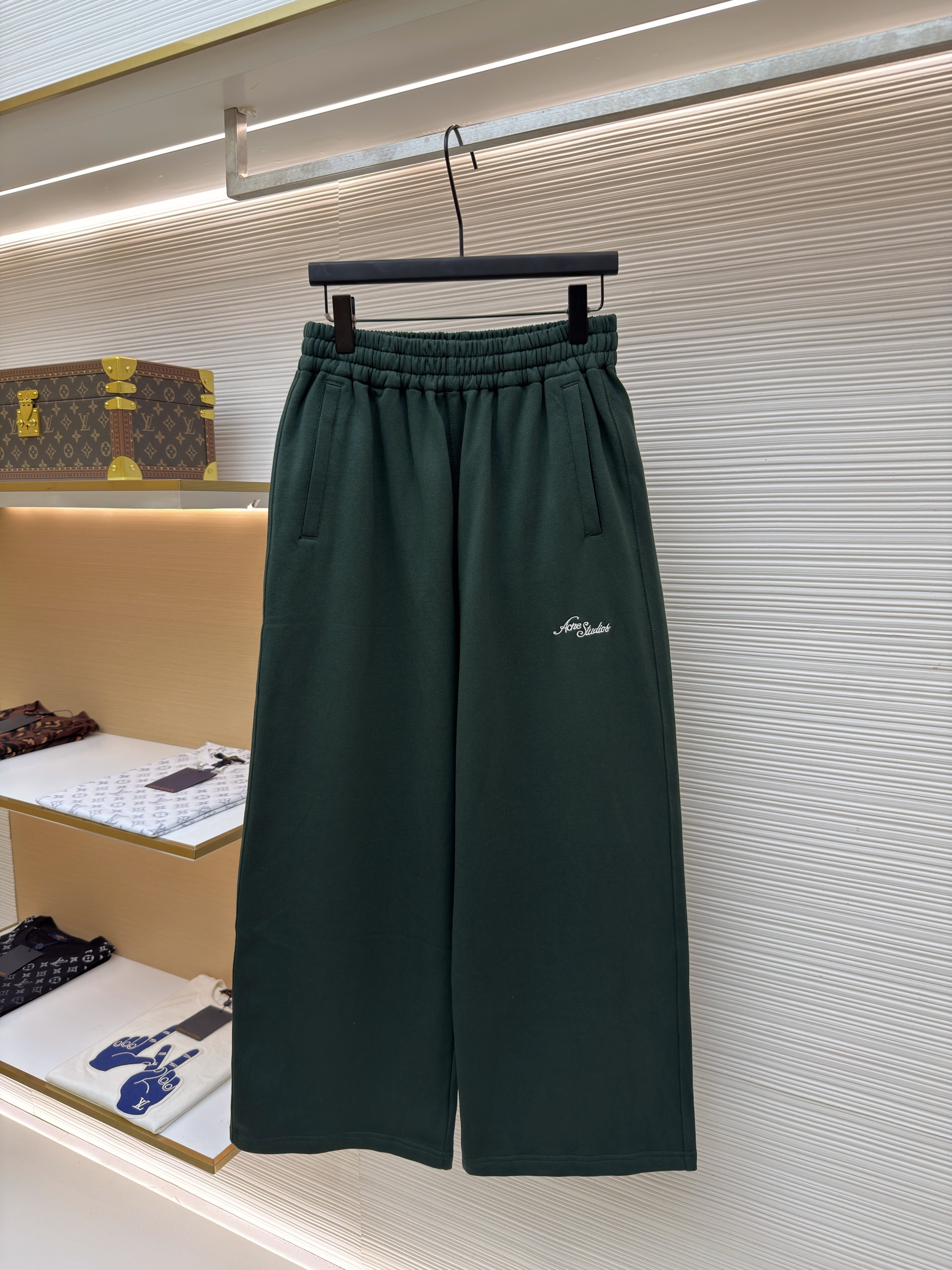 Acne Studios 花体徽标抓绒运动裤 卫裤 休闲裤 长裤 裤子 绿色 B0
