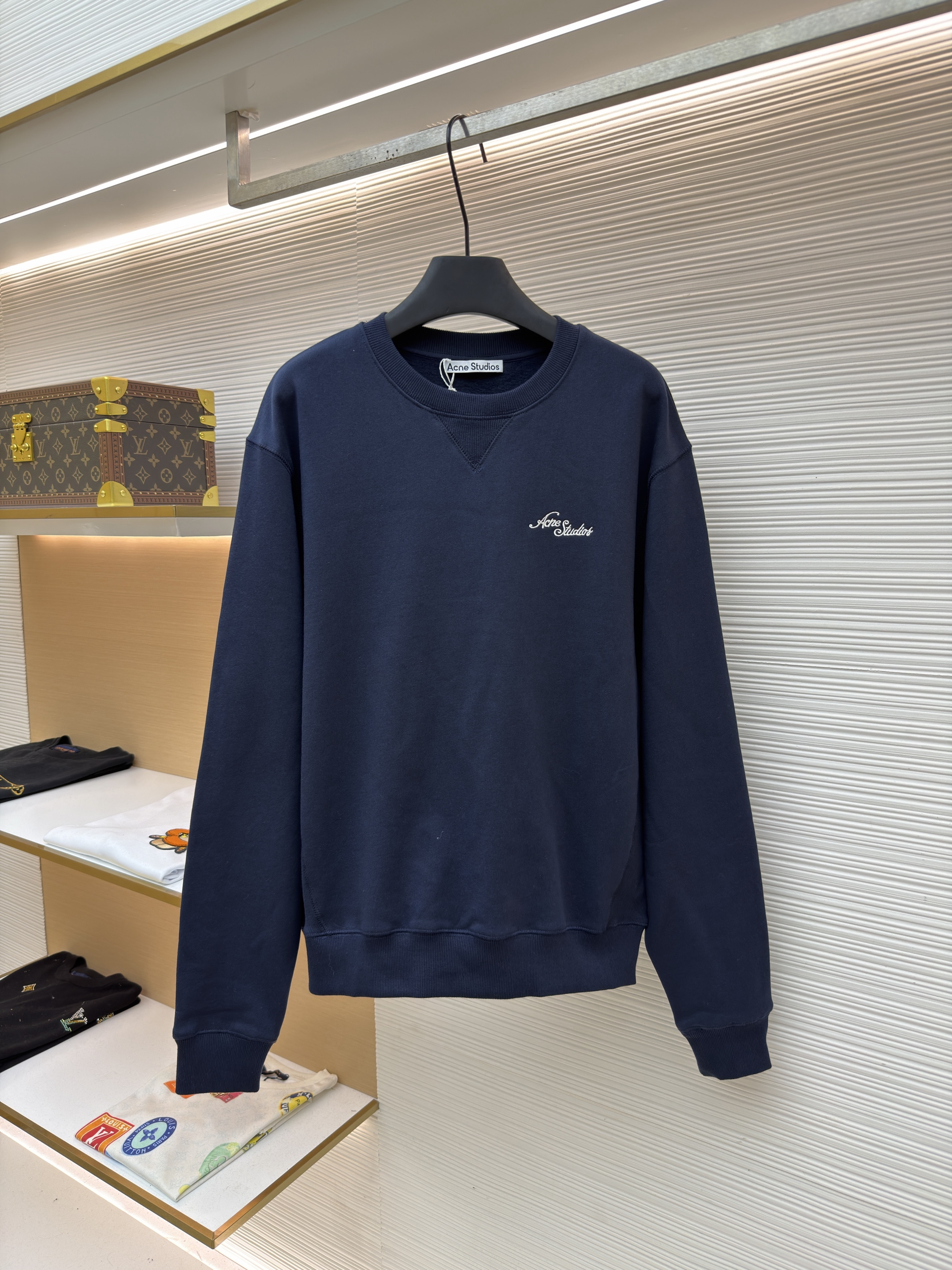 Acne Studios 字母刺绣徽标套头卫衣 外套 秋冬 长袖 藏蓝色 B0