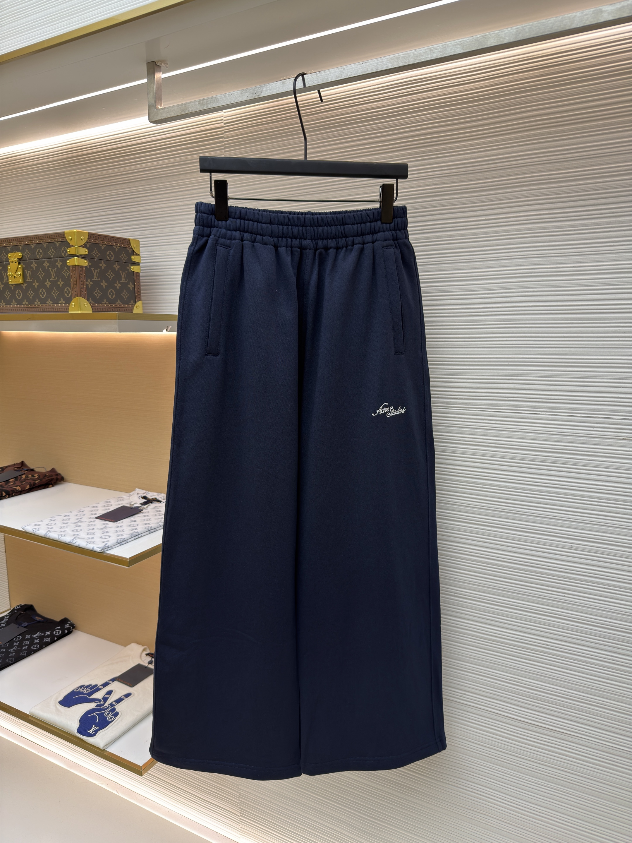 Acne Studios 花体徽标抓绒运动裤 卫裤 休闲裤 长裤 裤子 藏蓝色 B0