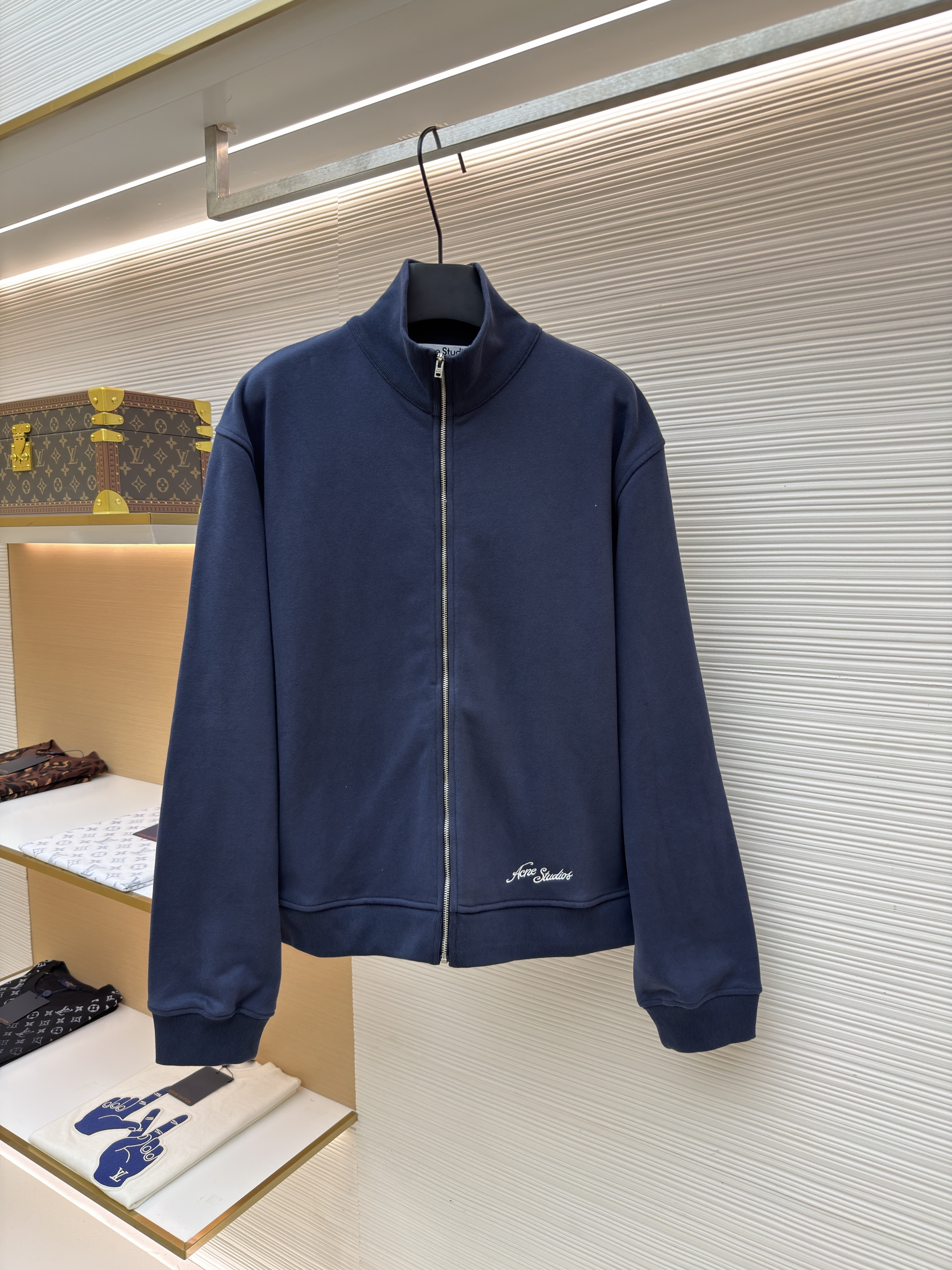 Acne Studios 后背刺绣徽标拉链立领卫衣 夹克 外套 秋冬 长袖 藏蓝色 B0