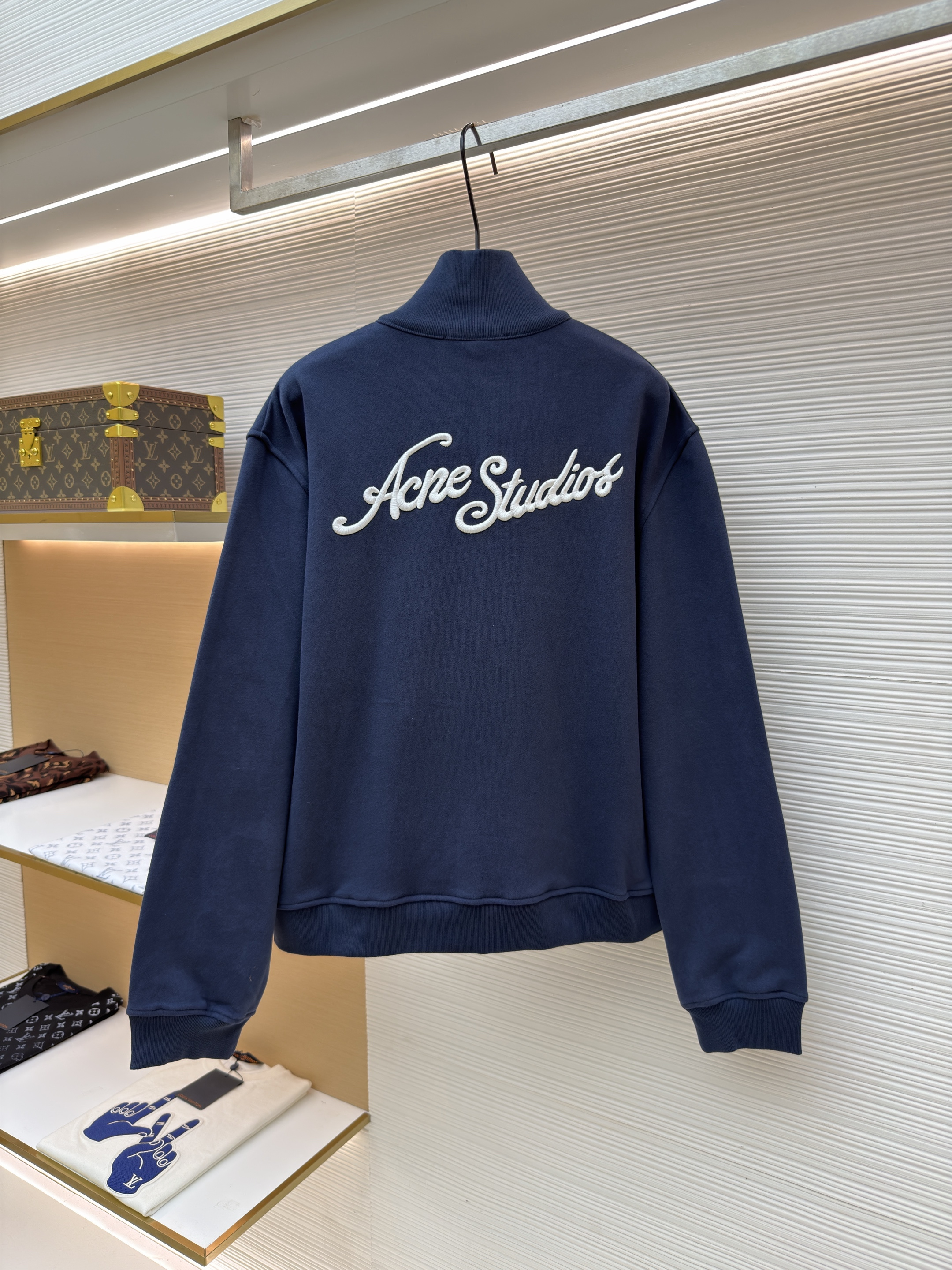 Acne Studios 后背刺绣徽标拉链立领卫衣 夹克 外套 秋冬 长袖 藏蓝色 B0