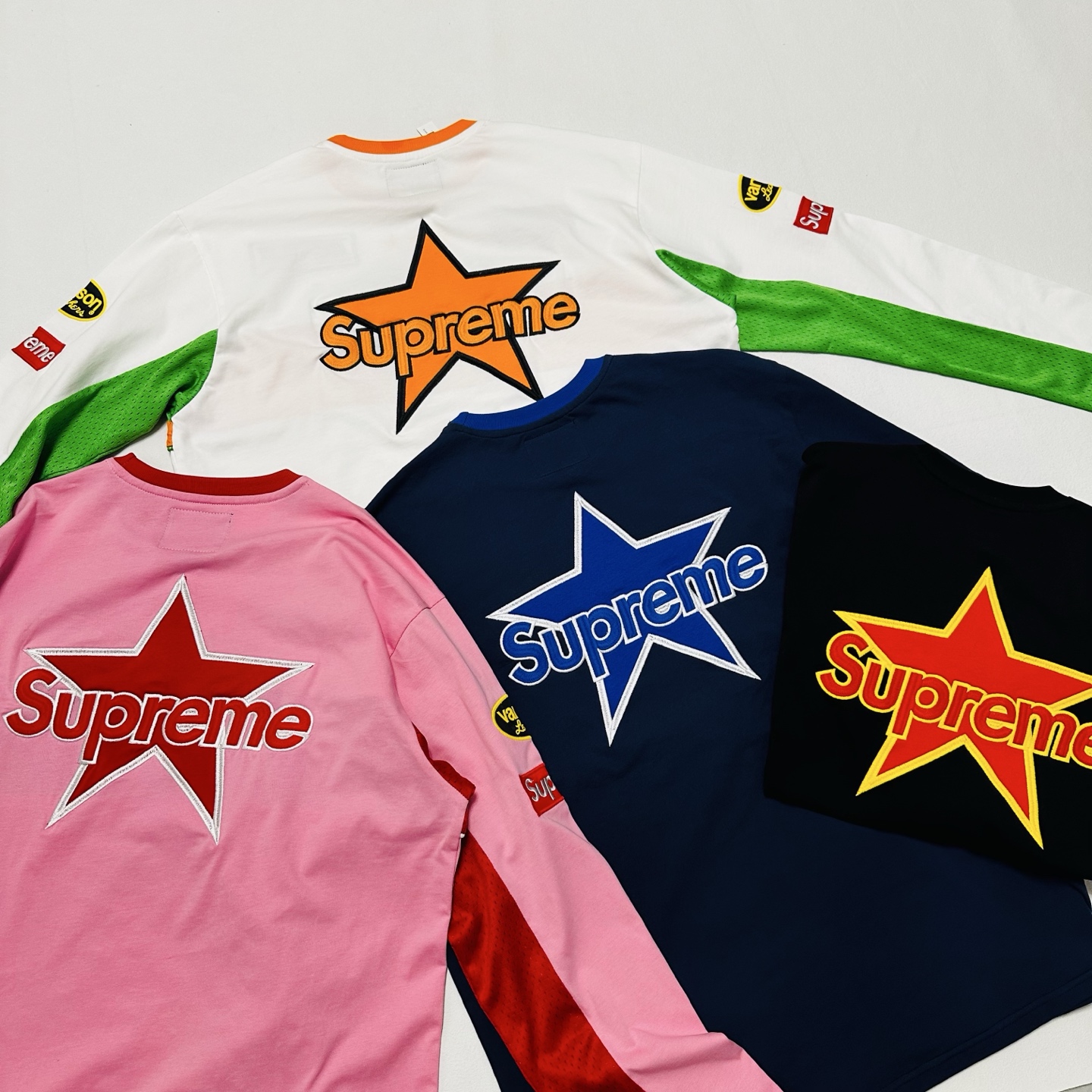 Supreme VANSON 联名款 拼接刺绣logo赛车T恤 秋冬 长袖 粉色 蓝色 白色 黑色 