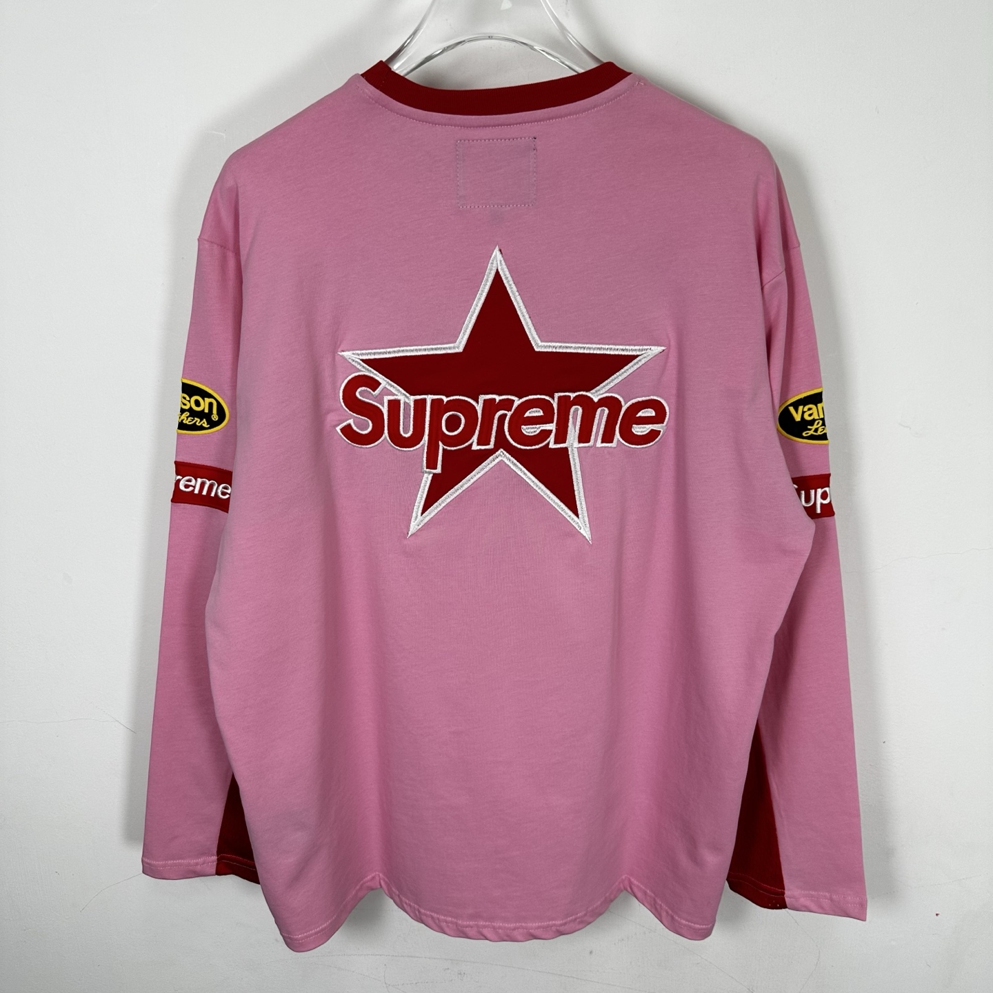 Supreme VANSON 联名款 拼接刺绣logo赛车T恤 秋冬 长袖 粉色 蓝色 白色 黑色 