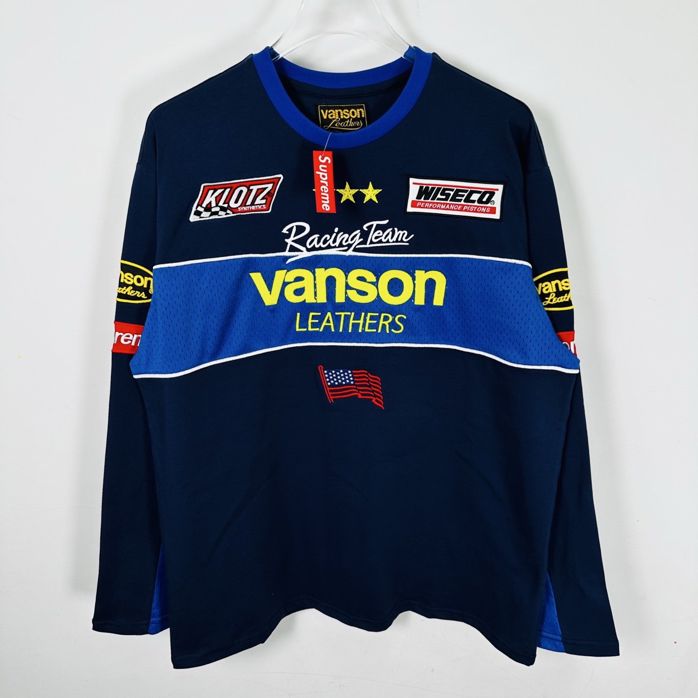 Supreme VANSON 联名款 拼接刺绣logo赛车T恤 秋冬 长袖 粉色 蓝色 白色 黑色 