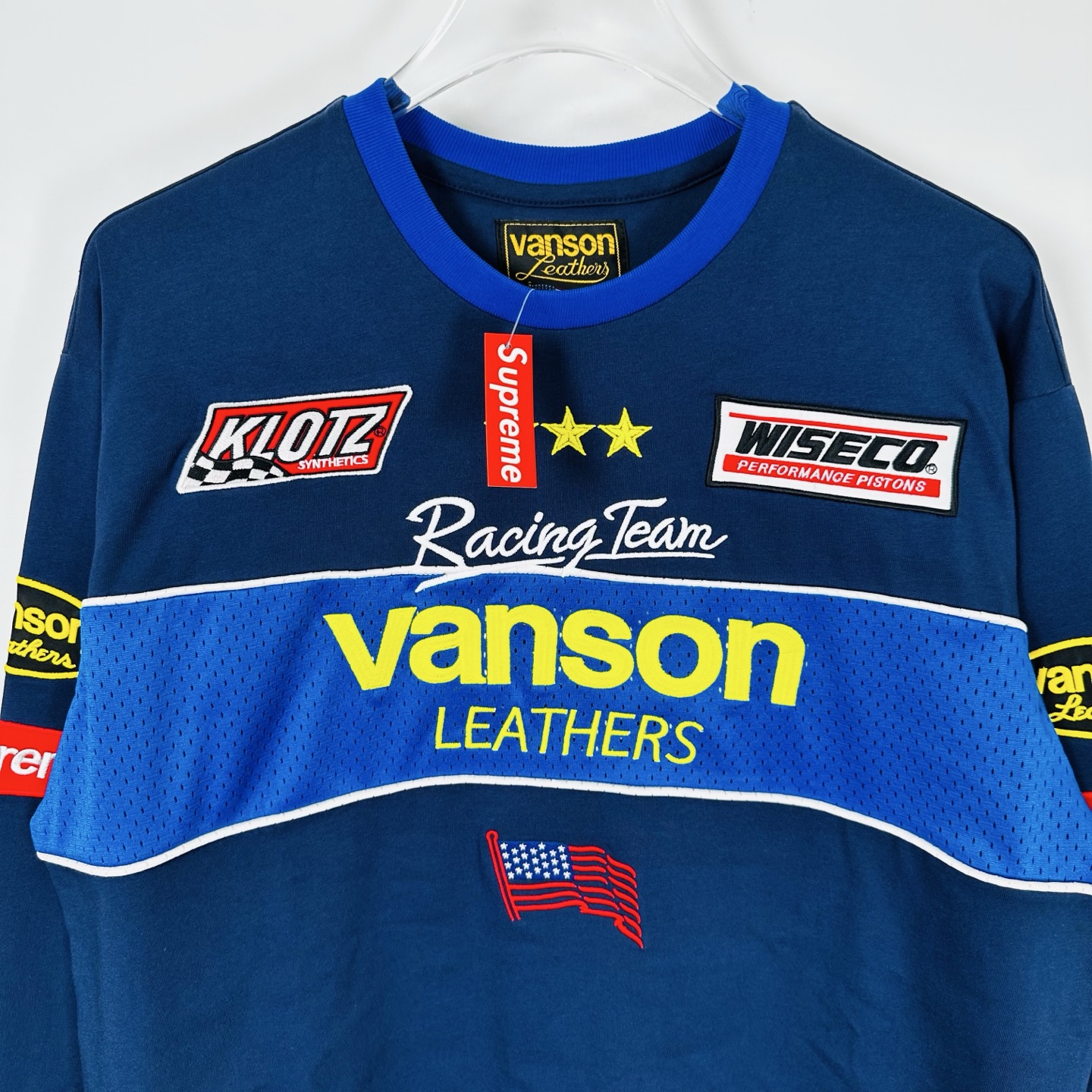Supreme VANSON 联名款 拼接刺绣logo赛车T恤 秋冬 长袖 粉色 蓝色 白色 黑色 