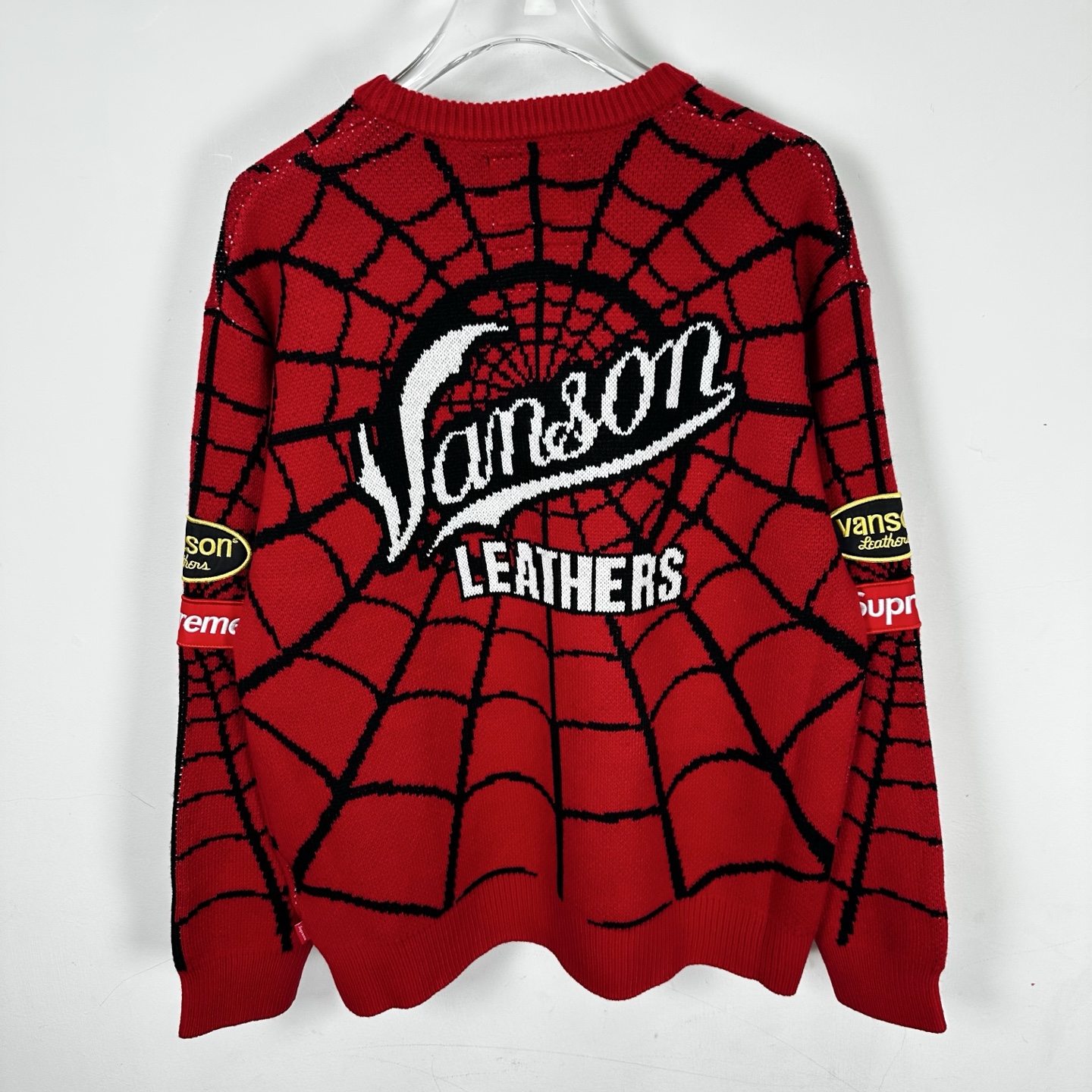Supreme VANSON SPIDER MAN SWEATER 联名款 蜘蛛满印图案刺绣圆领毛衣 针织衫 外套 秋冬 长袖 红色 黑色 
