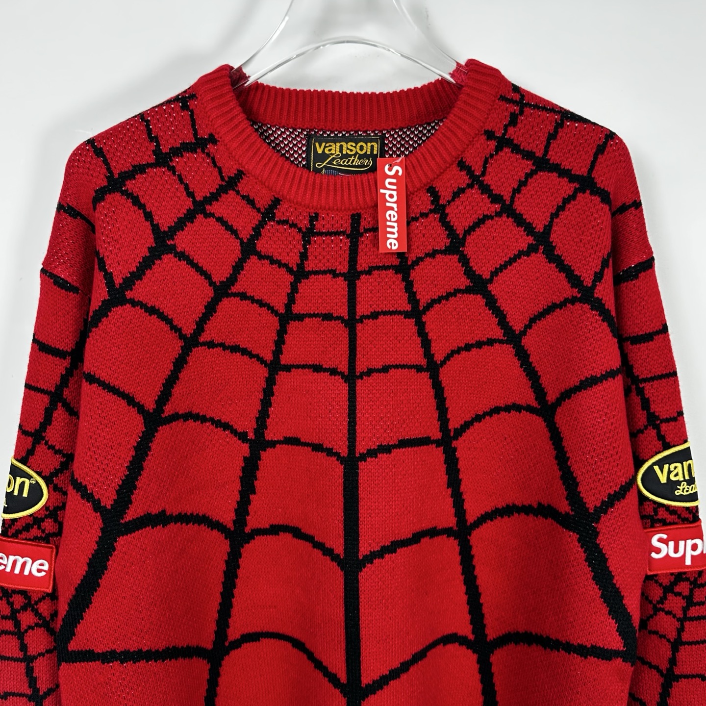 Supreme VANSON SPIDER MAN SWEATER 联名款 蜘蛛满印图案刺绣圆领毛衣 针织衫 外套 秋冬 长袖 红色 黑色 