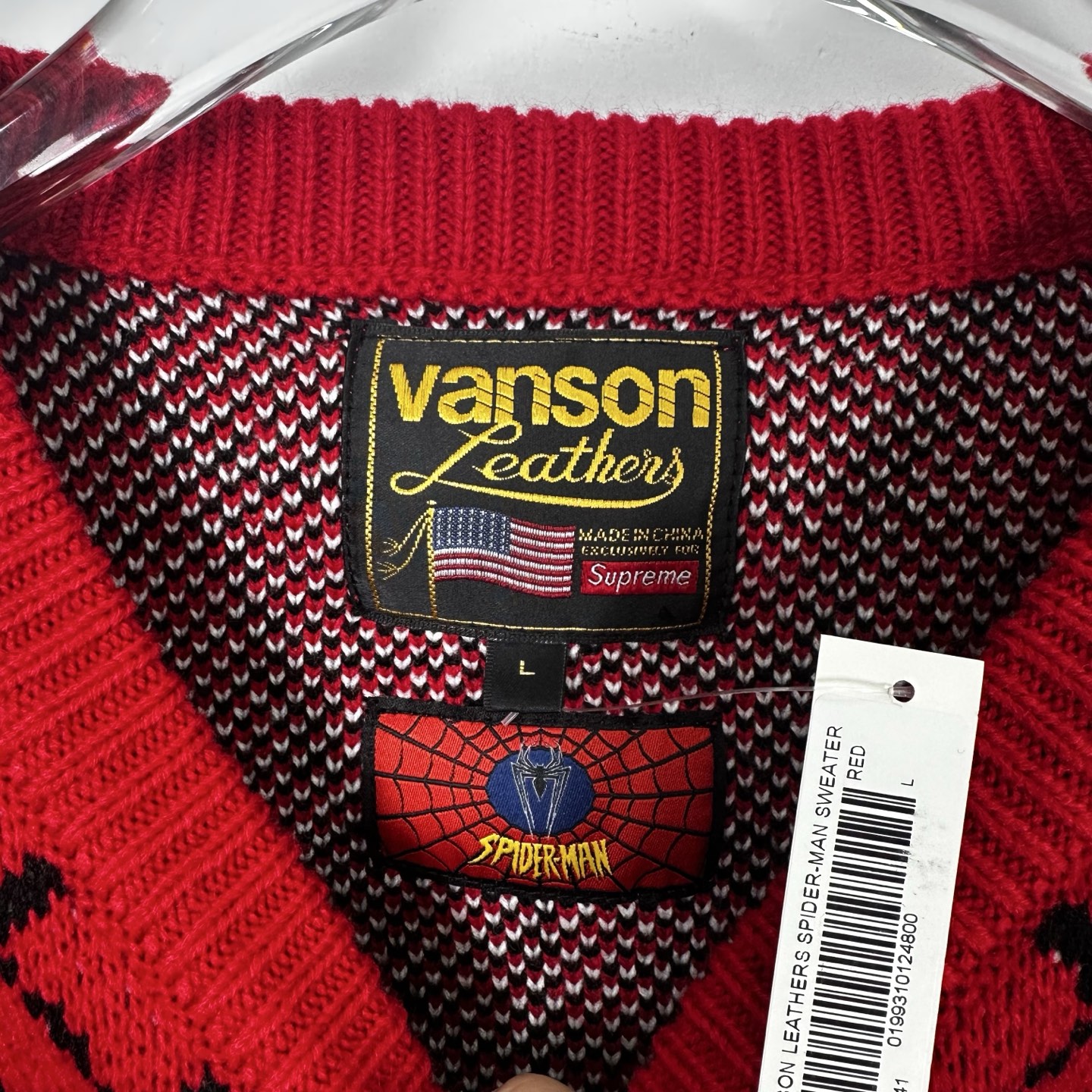 Supreme VANSON SPIDER MAN SWEATER 联名款 蜘蛛满印图案刺绣圆领毛衣 针织衫 外套 秋冬 长袖 红色 黑色 