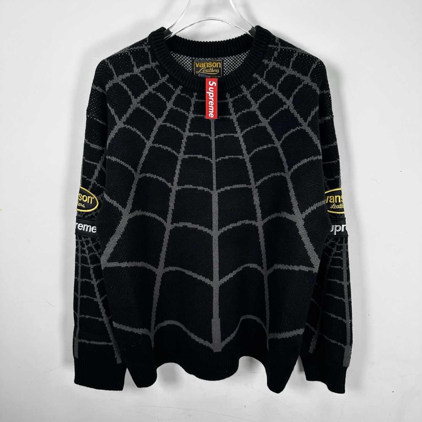 Supreme VANSON SPIDER MAN SWEATER 联名款 蜘蛛满印图案刺绣圆领毛衣 针织衫 外套 秋冬 长袖 红色 黑色 