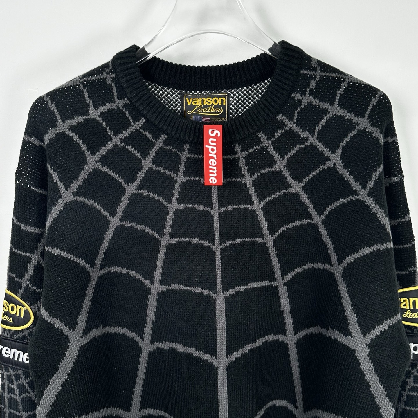 Supreme VANSON SPIDER MAN SWEATER 联名款 蜘蛛满印图案刺绣圆领毛衣 针织衫 外套 秋冬 长袖 红色 黑色 