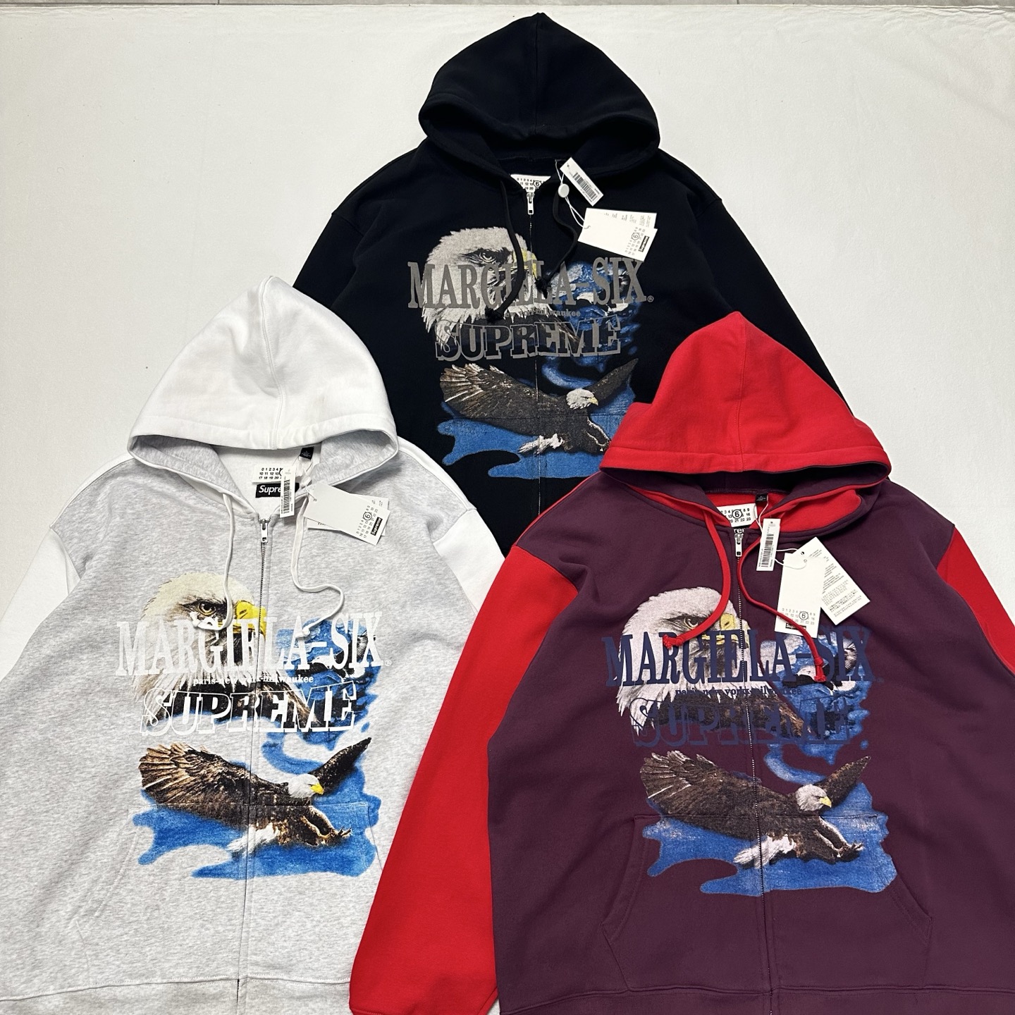 Supreme MM6 Maison Margiela 联名款 老鹰图案拉链连帽卫衣 连帽衫 外套 夹克 秋冬 长袖 灰色 黑色 紫红色