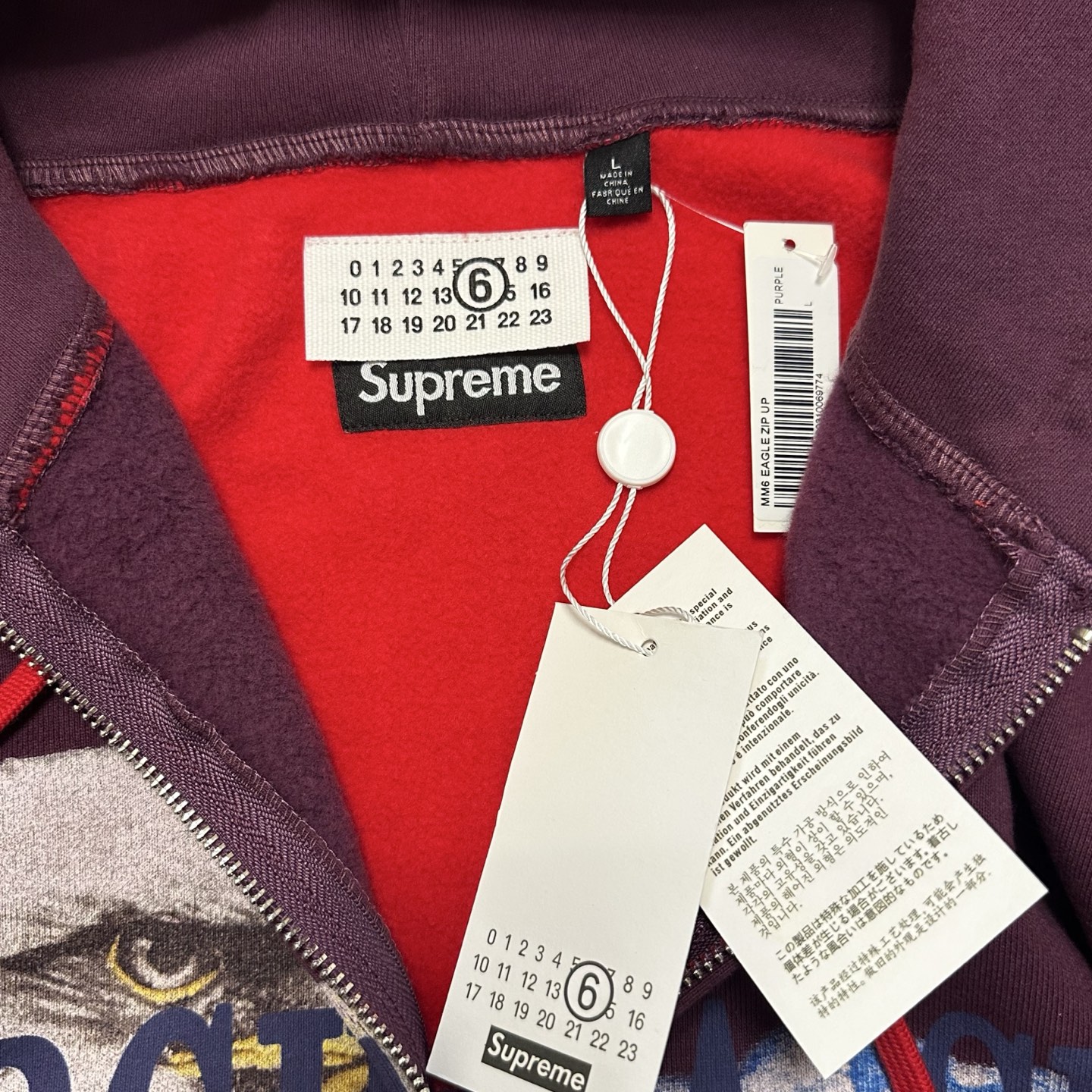 Supreme MM6 Maison Margiela 联名款 老鹰图案拉链连帽卫衣 连帽衫 外套 夹克 秋冬 长袖 灰色 黑色 紫红色