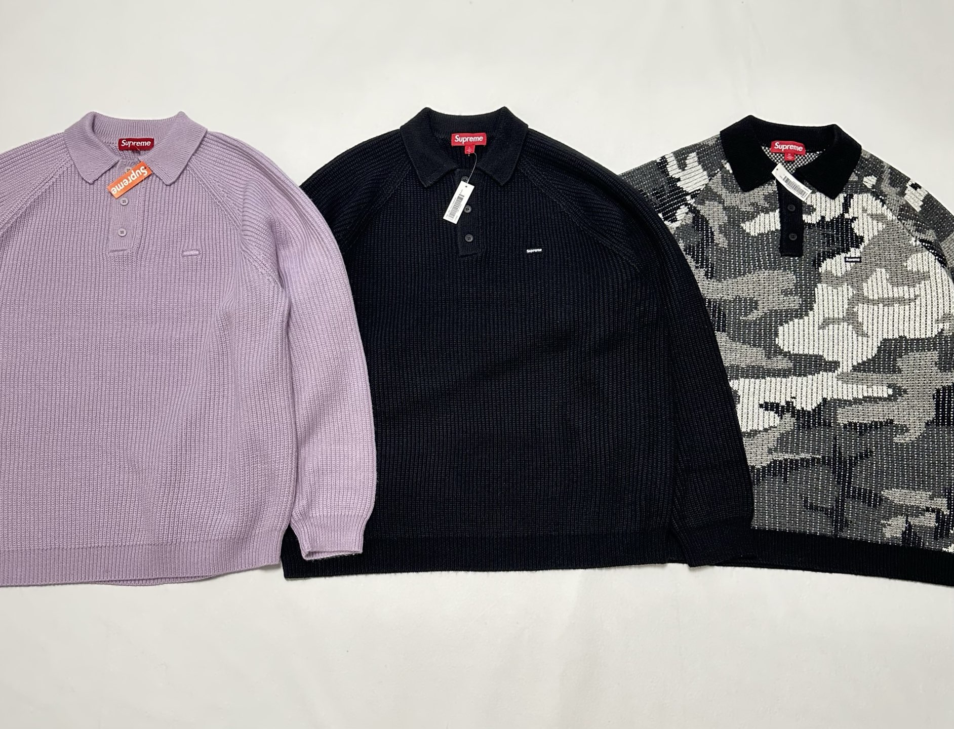 Supreme 刺绣徽标针织Polo衫毛衣 针织衫 外套 秋冬 长袖 黑色 粉色 迷彩