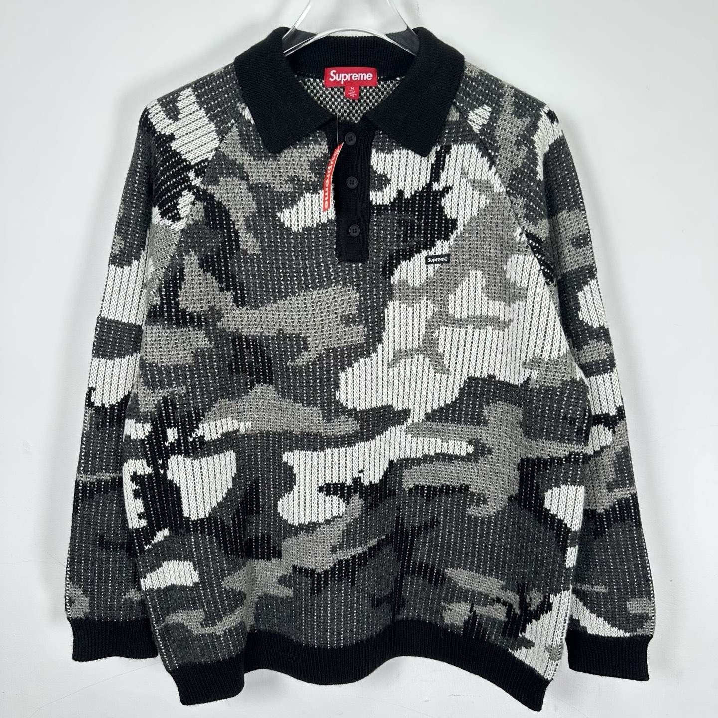 Supreme 刺绣徽标针织Polo衫毛衣 针织衫 外套 秋冬 长袖 黑色 粉色 迷彩