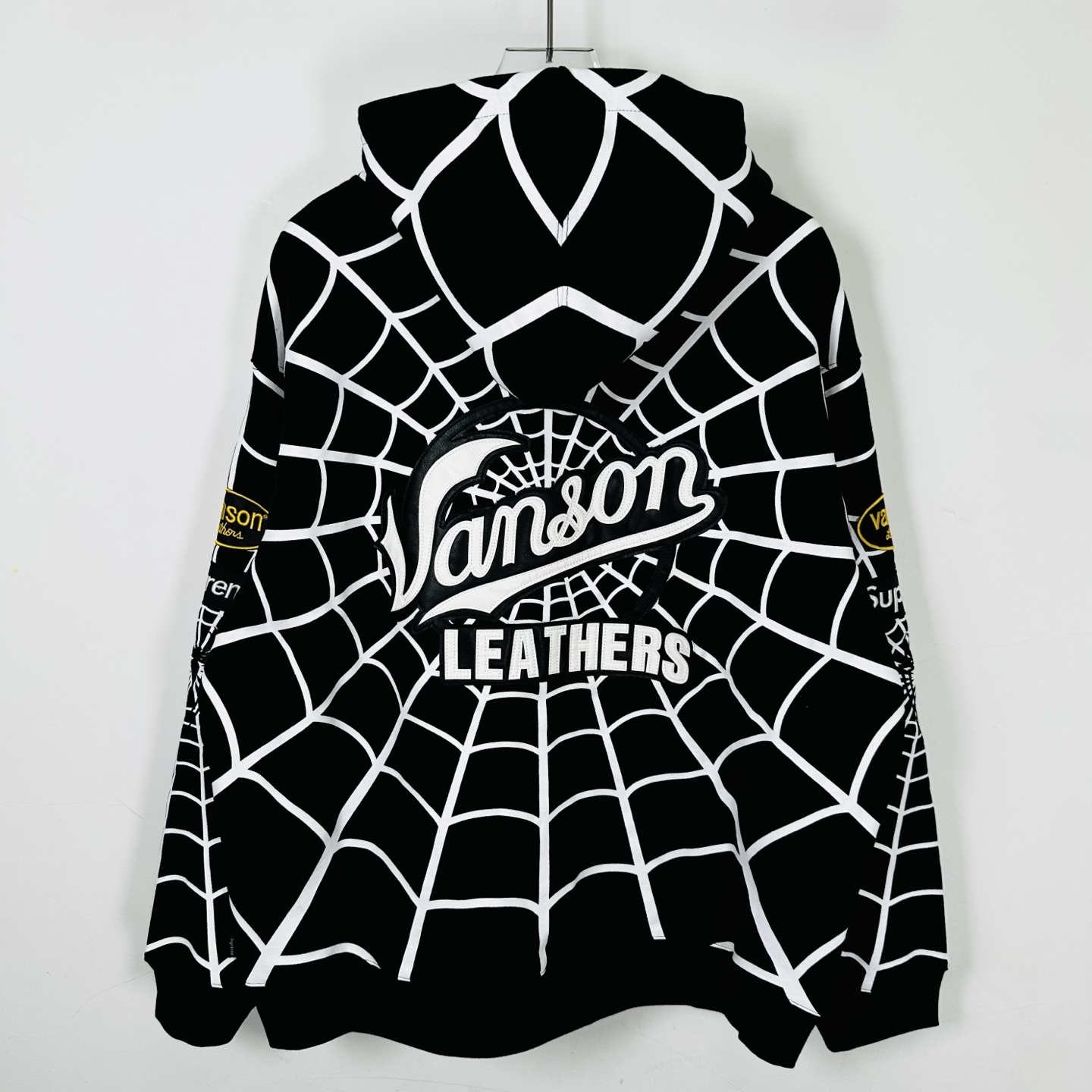 Supreme VANSON SPIDER MAN 联名款 薄绒蜘蛛侠网图案拉链连帽卫衣 连帽衫 外套 夹克 秋冬 长袖 黑色 红色