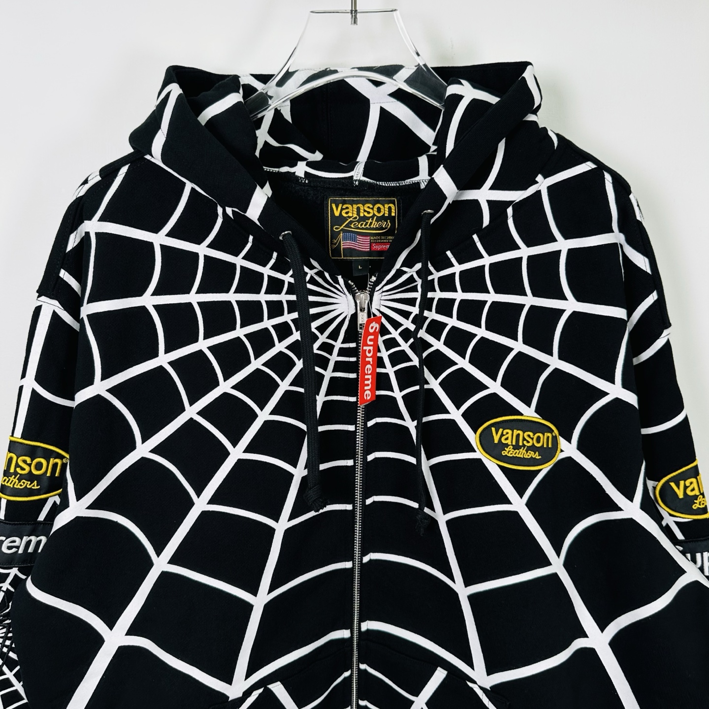 Supreme VANSON SPIDER MAN 联名款 薄绒蜘蛛侠网图案拉链连帽卫衣 连帽衫 外套 夹克 秋冬 长袖 黑色 红色