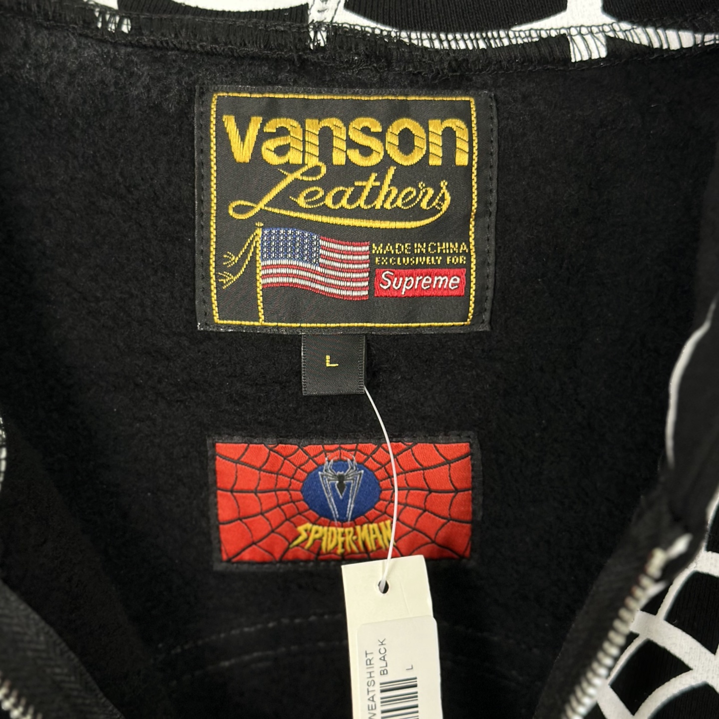 Supreme VANSON SPIDER MAN 联名款 薄绒蜘蛛侠网图案拉链连帽卫衣 连帽衫 外套 夹克 秋冬 长袖 黑色 红色