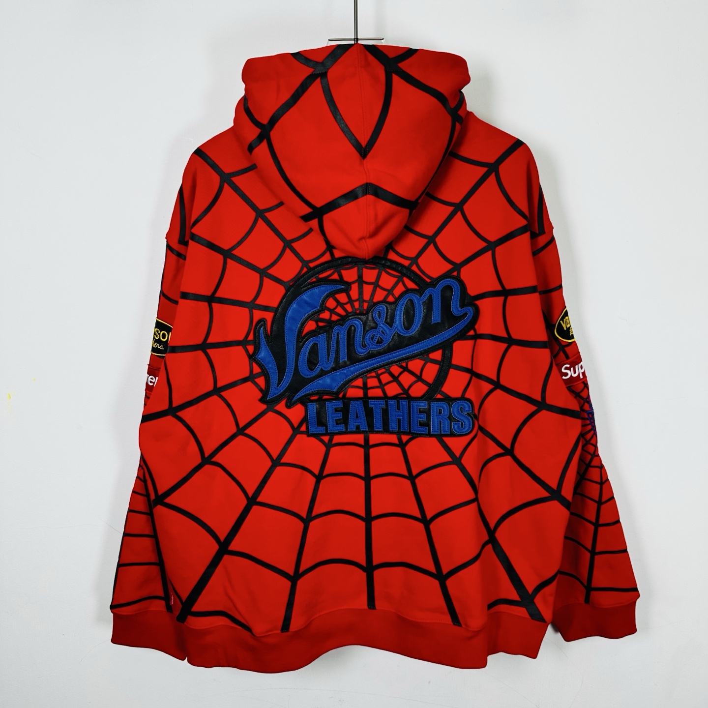 Supreme VANSON SPIDER MAN 联名款 薄绒蜘蛛侠网图案拉链连帽卫衣 连帽衫 外套 夹克 秋冬 长袖 黑色 红色