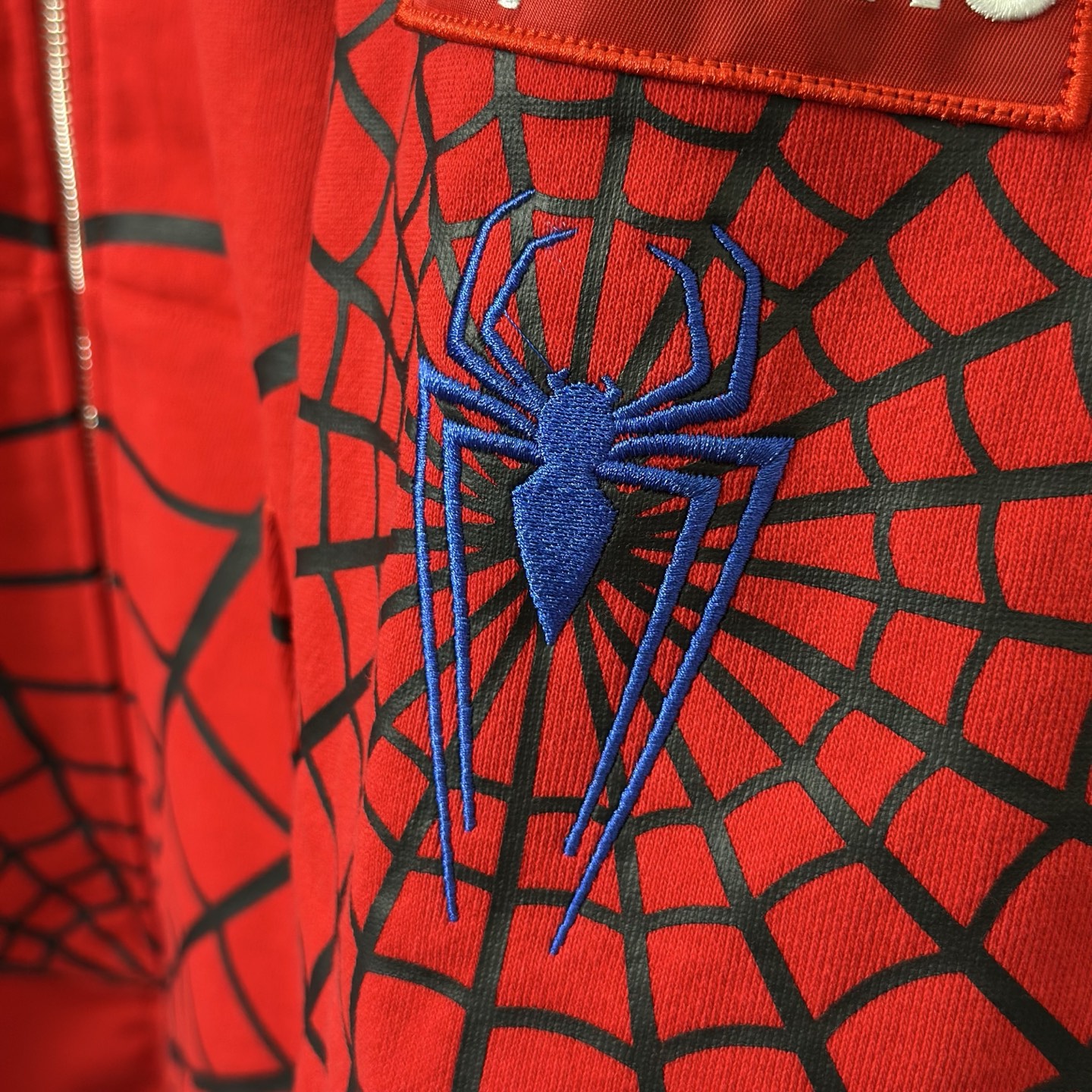 Supreme VANSON SPIDER MAN 联名款 薄绒蜘蛛侠网图案拉链连帽卫衣 连帽衫 外套 夹克 秋冬 长袖 黑色 红色