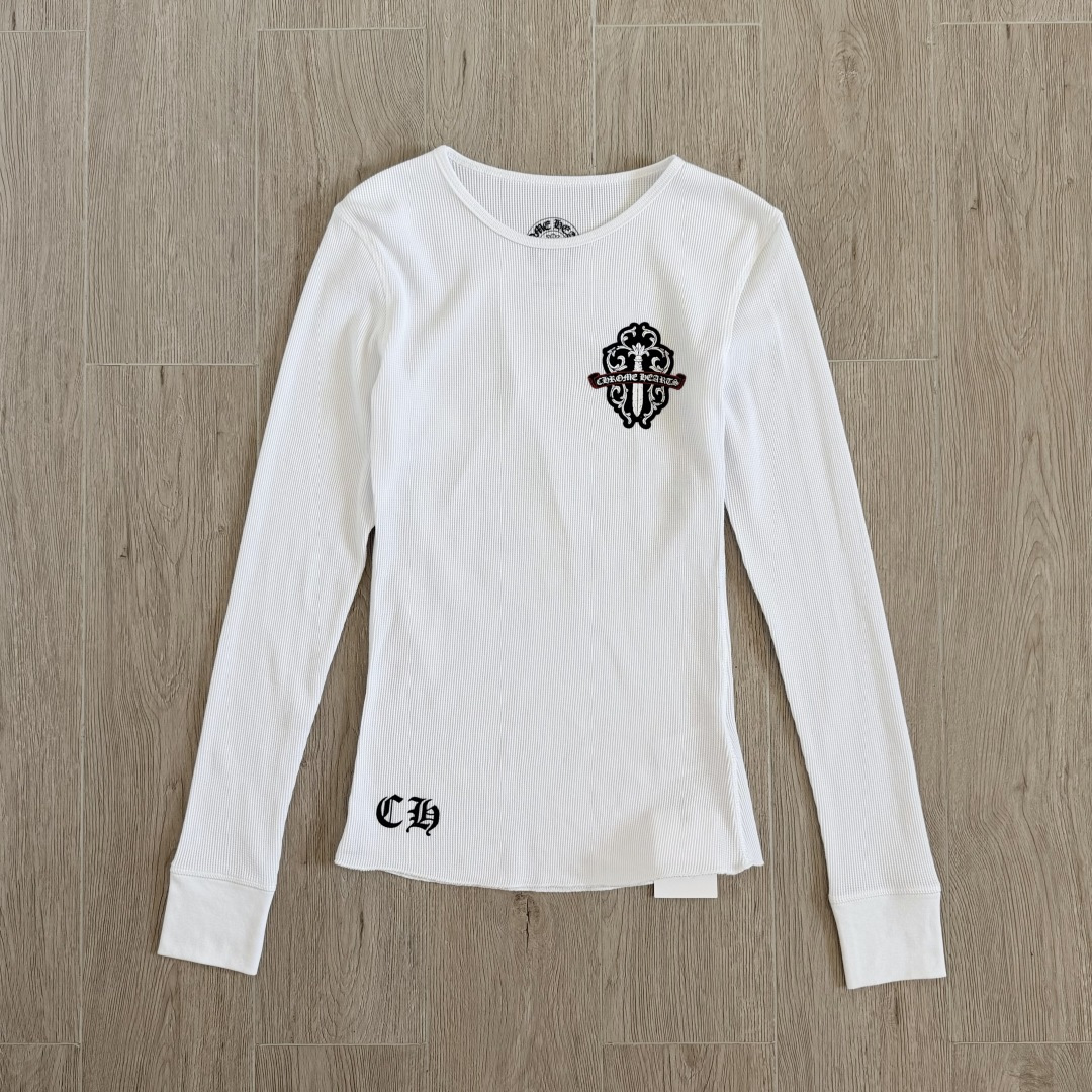 Chrome Hearts CH 克罗心 华夫格宝剑藤蔓印花圆领T恤 长袖 女款 白色