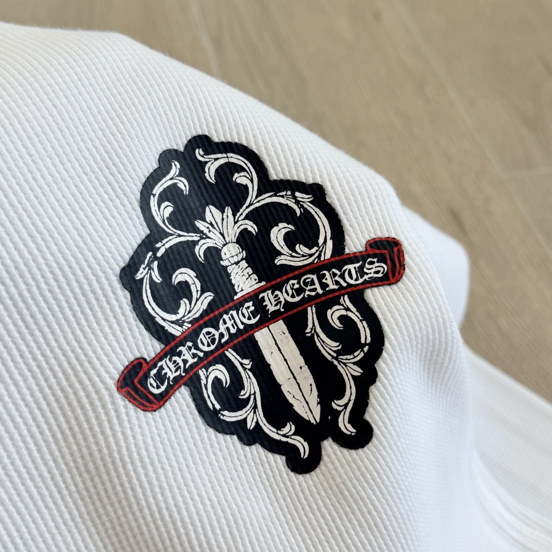 Chrome Hearts CH 克罗心 华夫格宝剑藤蔓印花圆领T恤 长袖 女款 白色