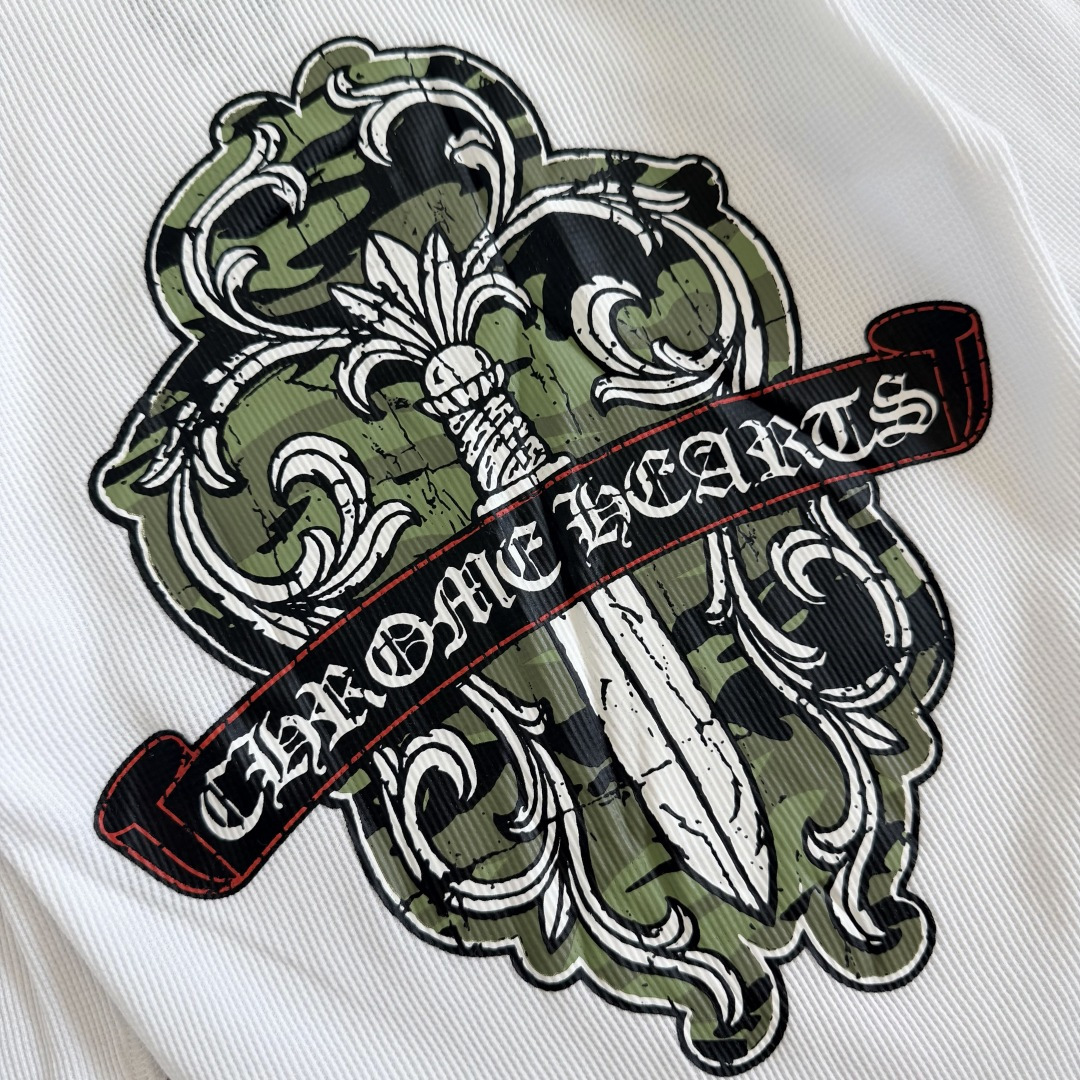 Chrome Hearts CH 克罗心 华夫格宝剑藤蔓印花圆领T恤 长袖 女款 白色