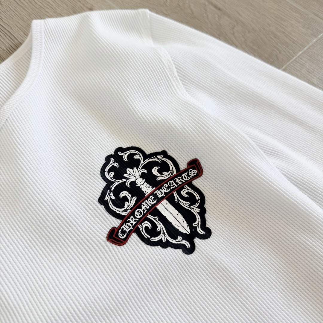Chrome Hearts CH 克罗心 华夫格宝剑藤蔓印花圆领T恤 长袖 女款 白色